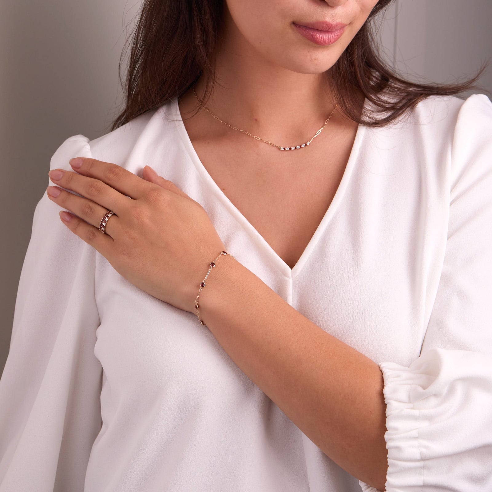 Rosecliff Diamond & Garnet Stackable Ring in 14k Gold (January)