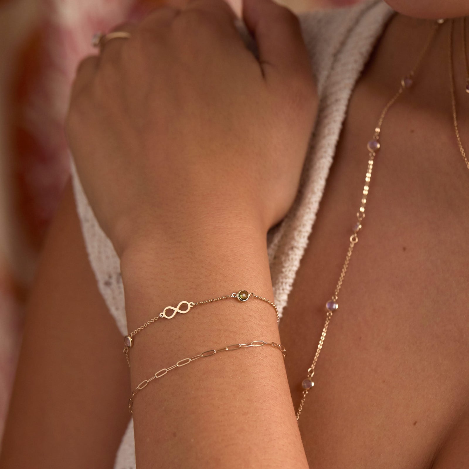 Infinity & Petite 2 Birthstone Bracelet in 14k Gold