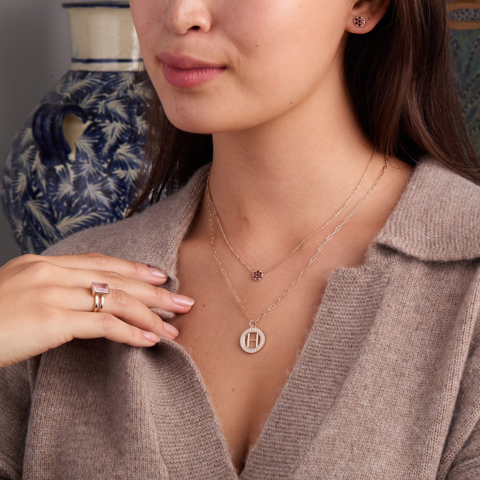 Letter & Diamond Pendant in 14k Gold (April)