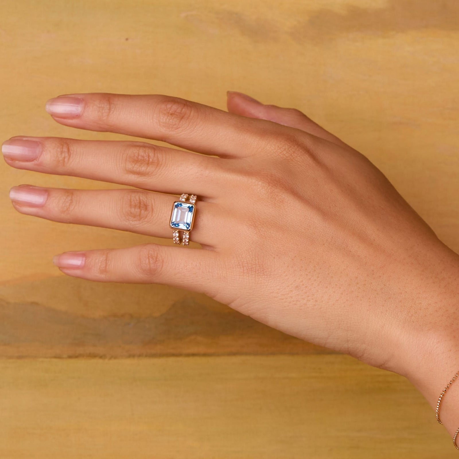 Warren Horizontal Aquamarine Ring with Diamonds in 14k Gold (March)