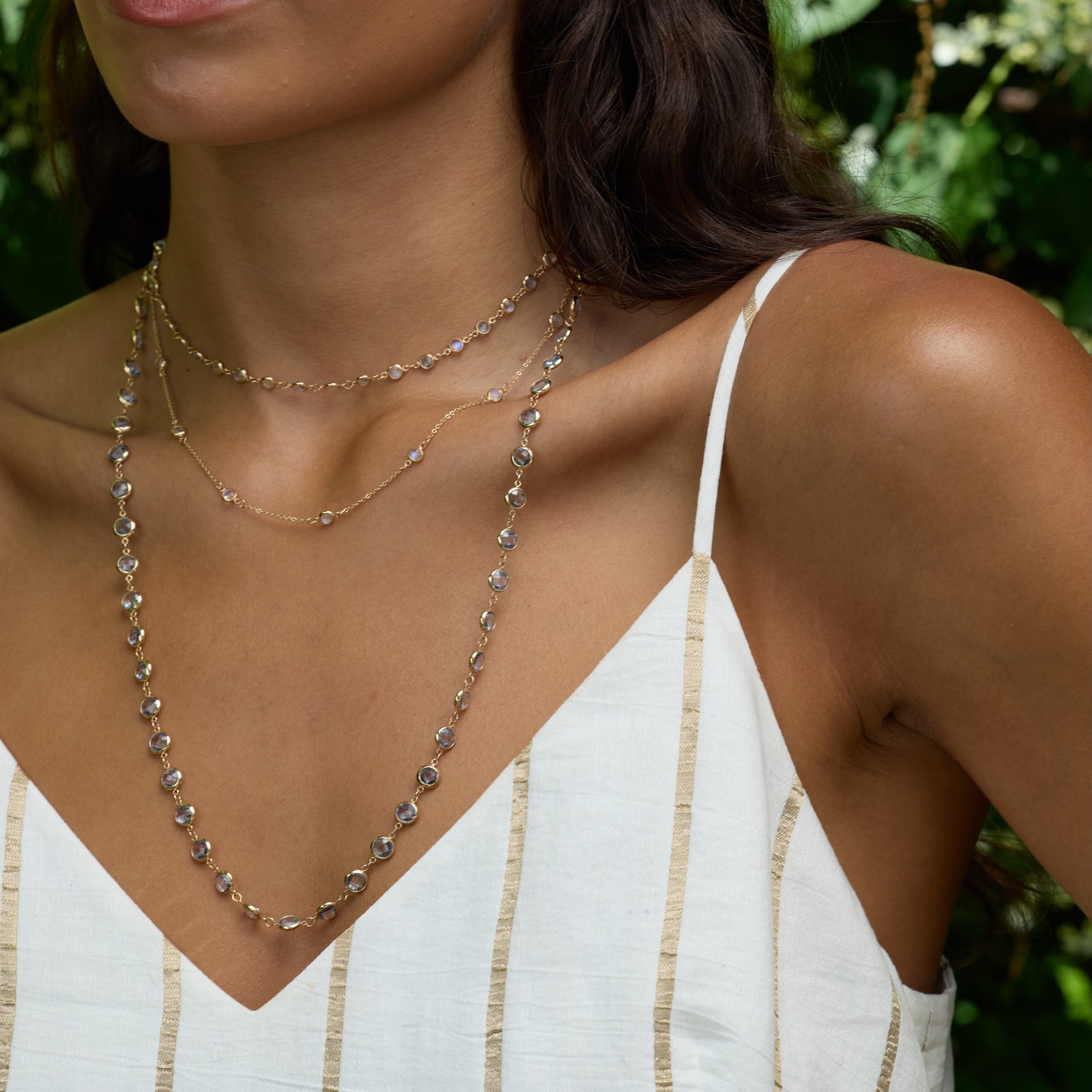 The Vault: Newport Grand Aquamarine Necklace, Yellow Gold Size XX Large