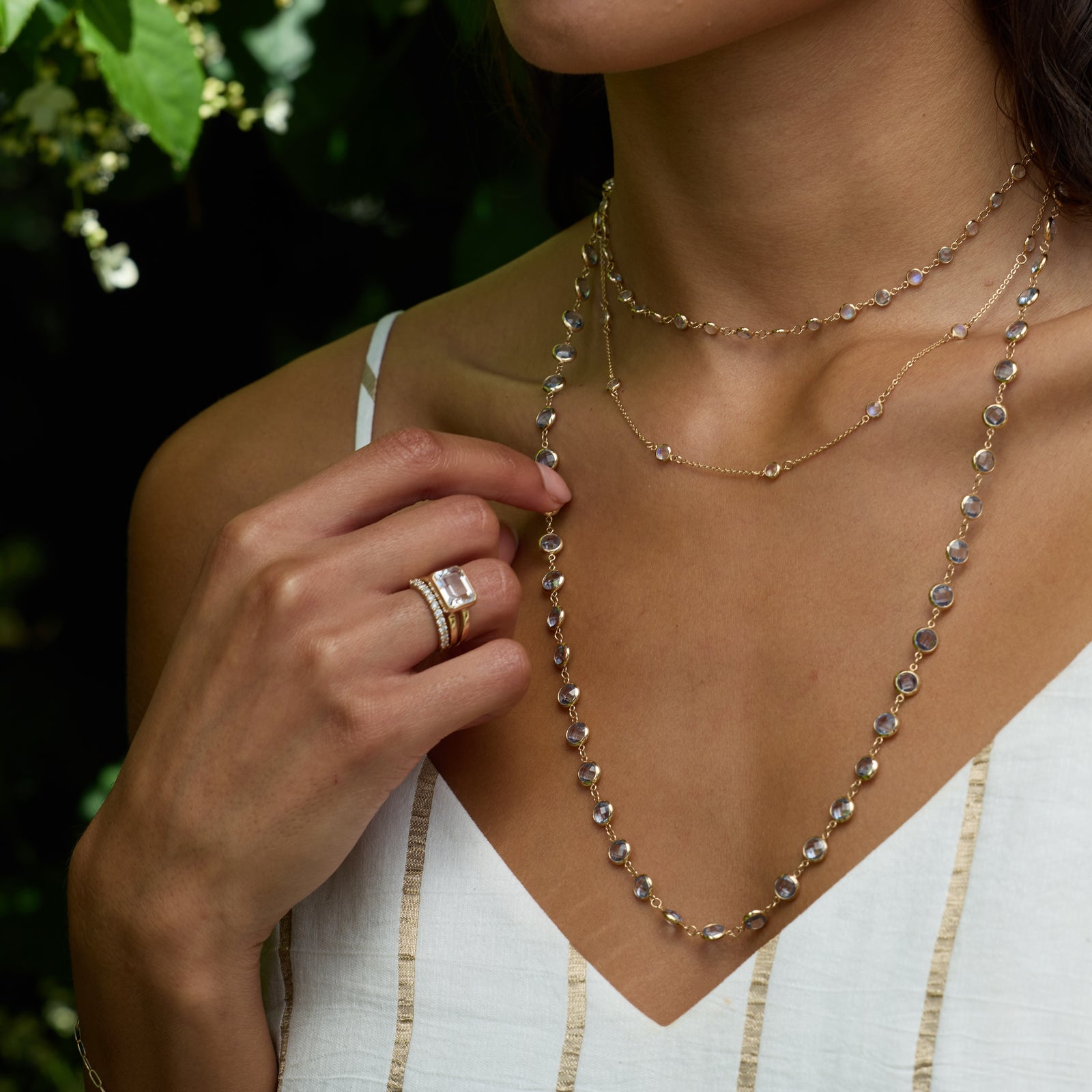 The Vault: Newport Grand Aquamarine Necklace, Yellow Gold Size XX Large
