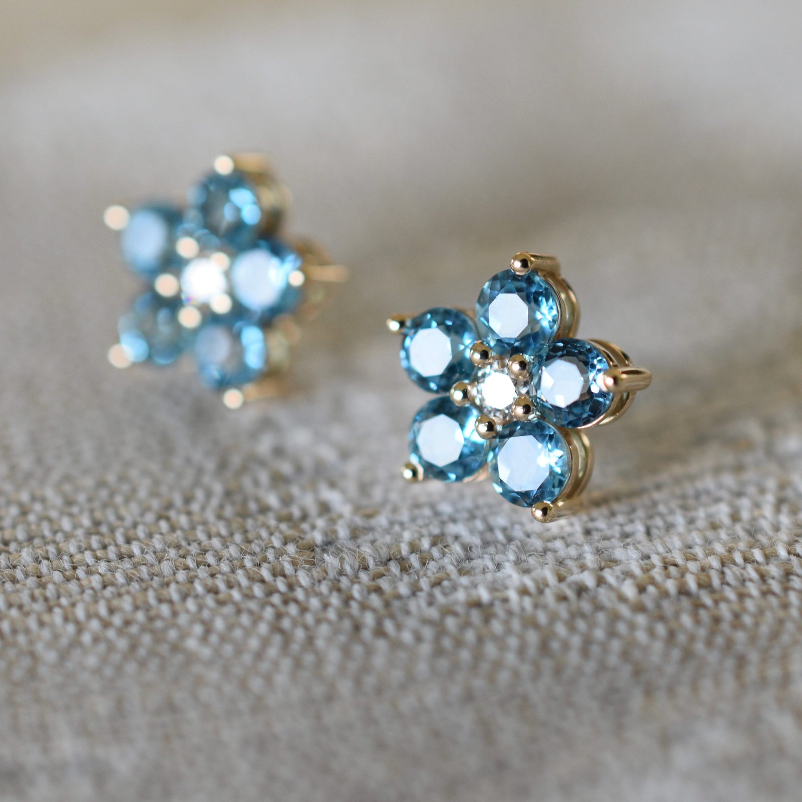 Greenwich Flower Birthstone & Diamond Earrings in 14k Gold