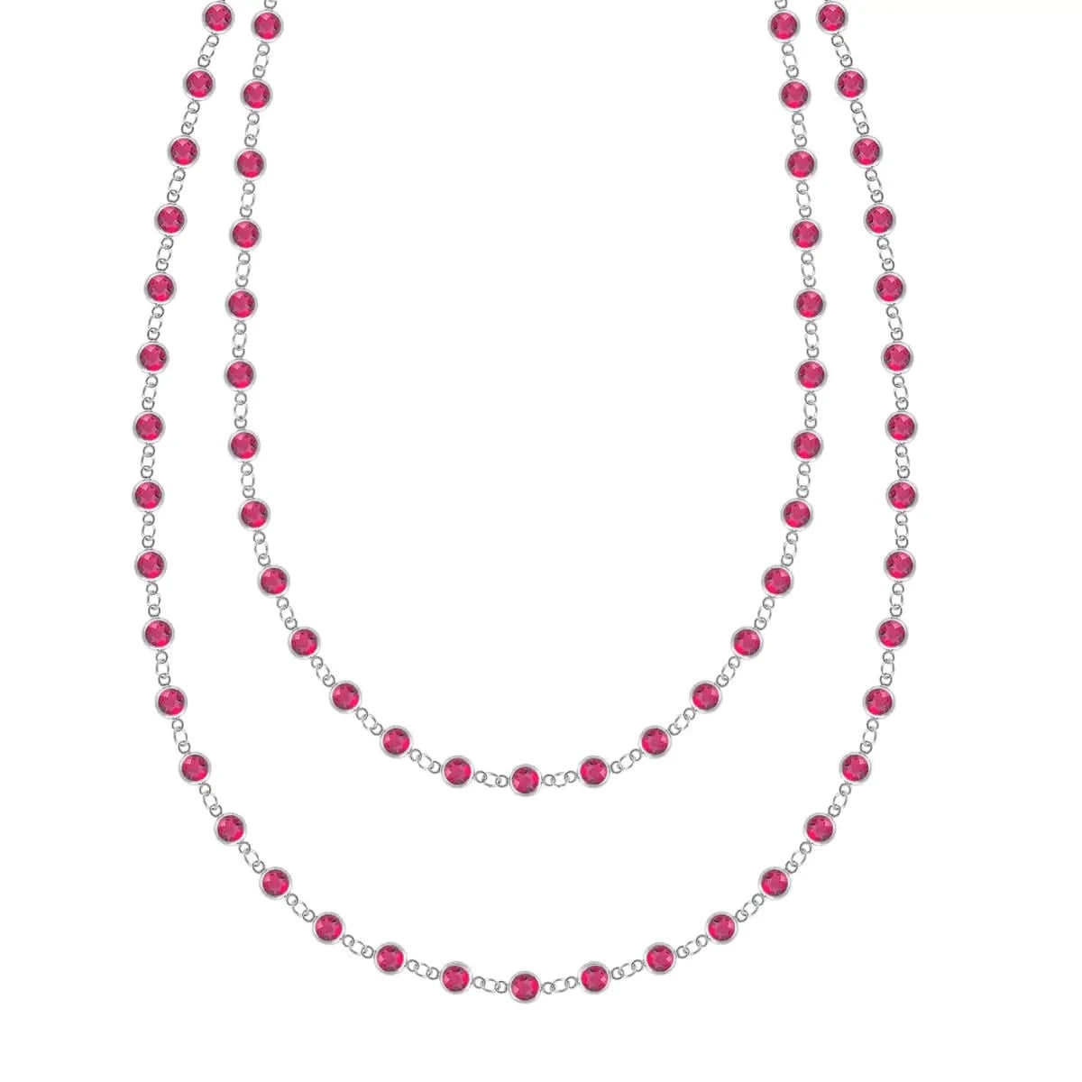 Newport Wrap necklace featuring 4 mm briolette cut rubies bezel set in 14k white gold