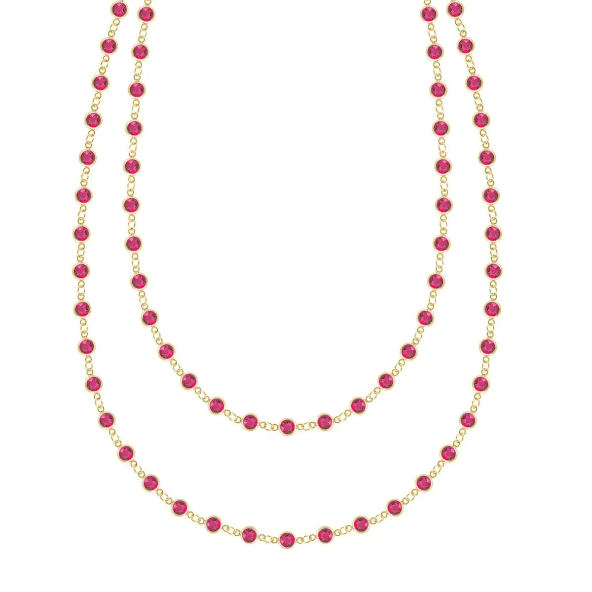 Newport Wrap necklace featuring 4 mm briolette cut rubies bezel set in 14k yellow gold - front view