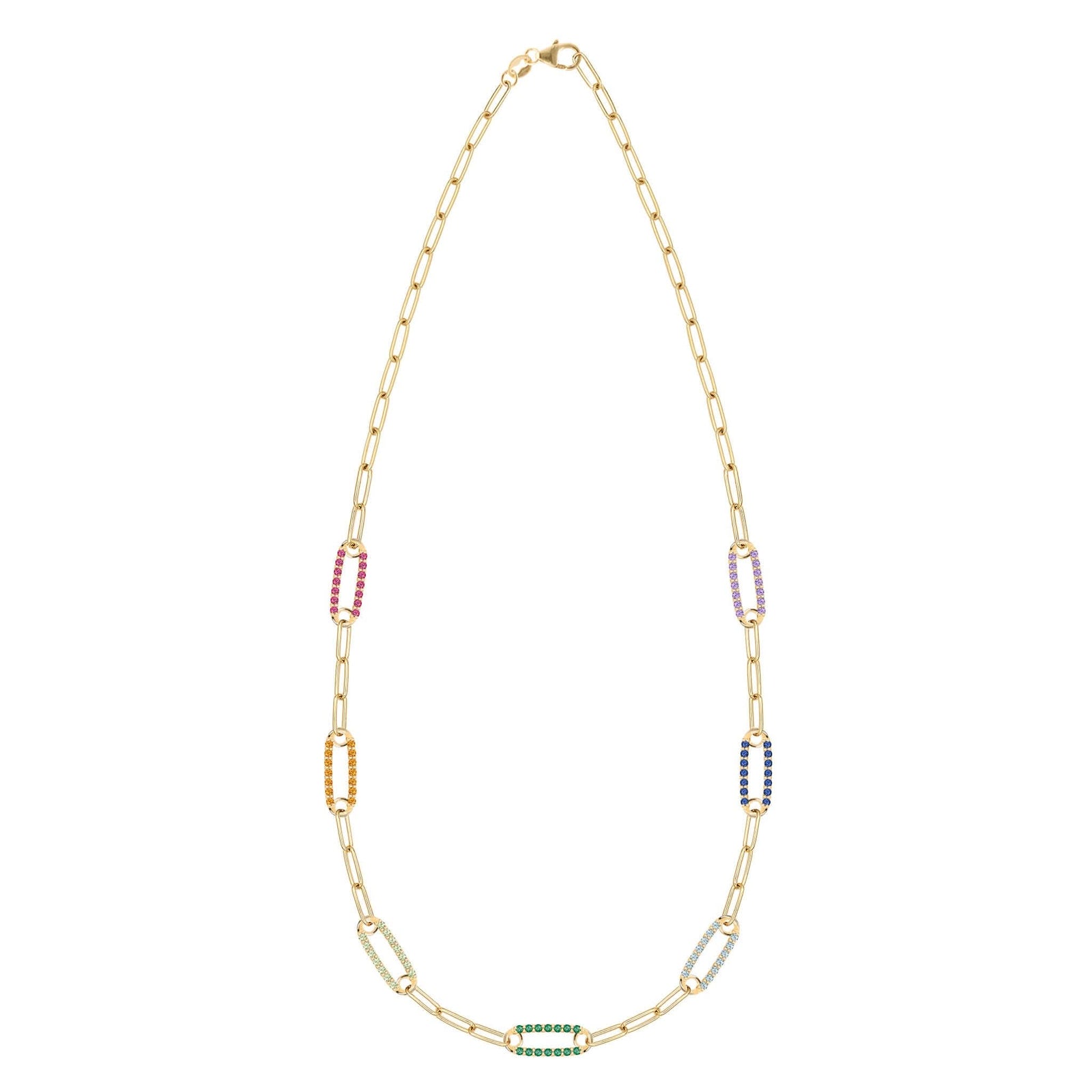 Rainbow Adelaide Pavé Necklace in 14k Gold