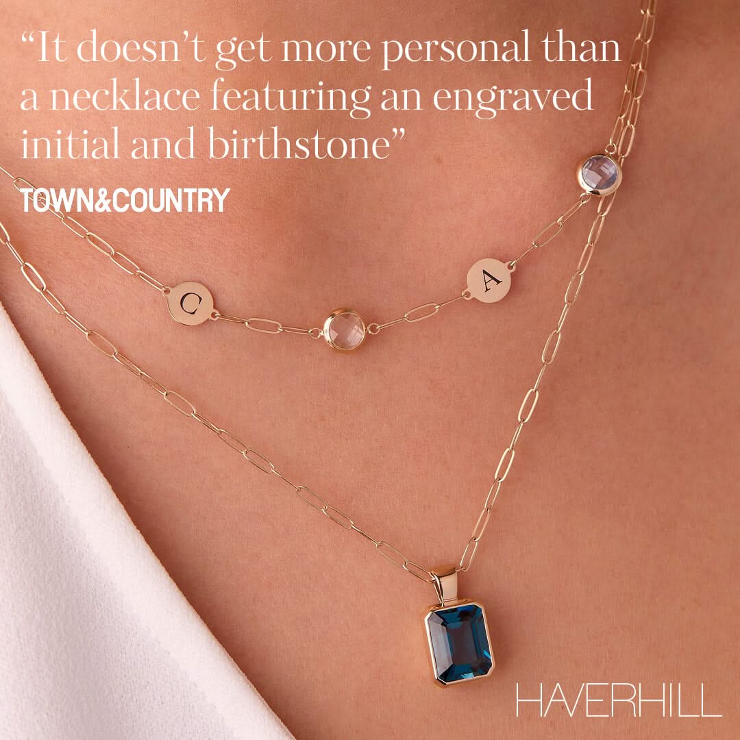 2 Letter & 2 Grand Birthstone Adelaide Mini Necklace in 14k Gold