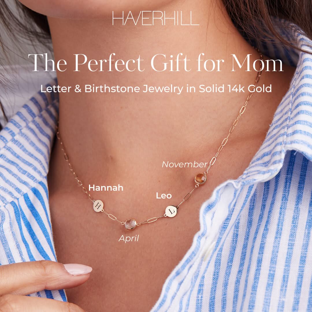 2 Letter & 2 Grand Birthstone Adelaide Mini Necklace in 14k Gold