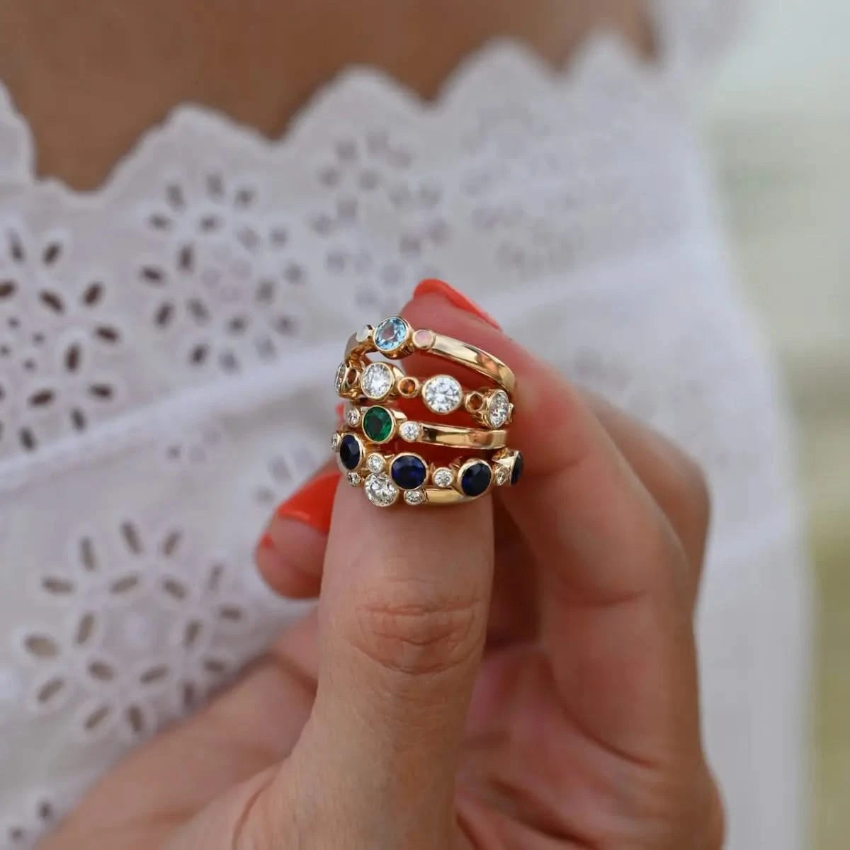 Barrington Diamond Band Ring with Citrines in 14k Gold (November)