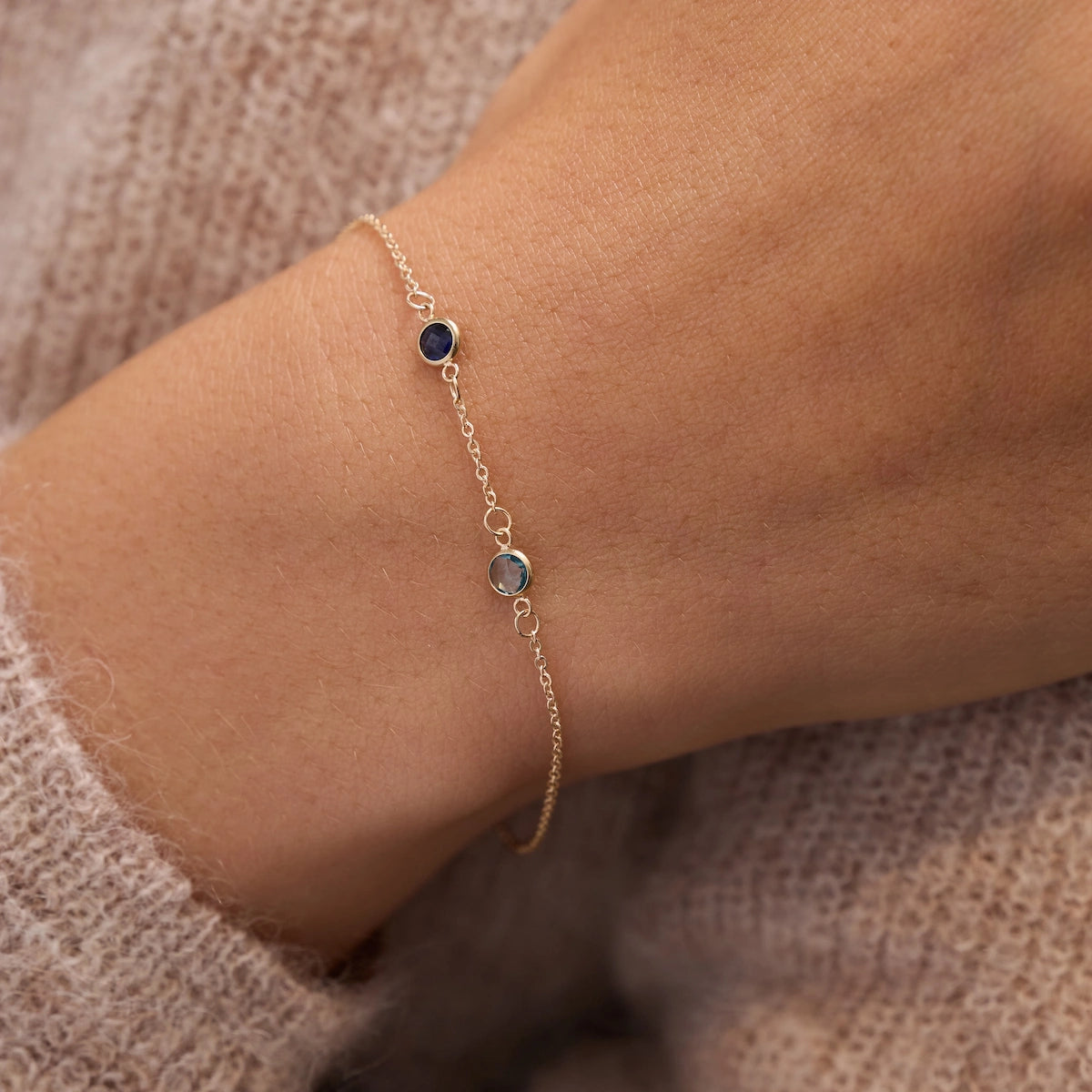 Petite 2 Birthstone Bracelet in 14k Gold