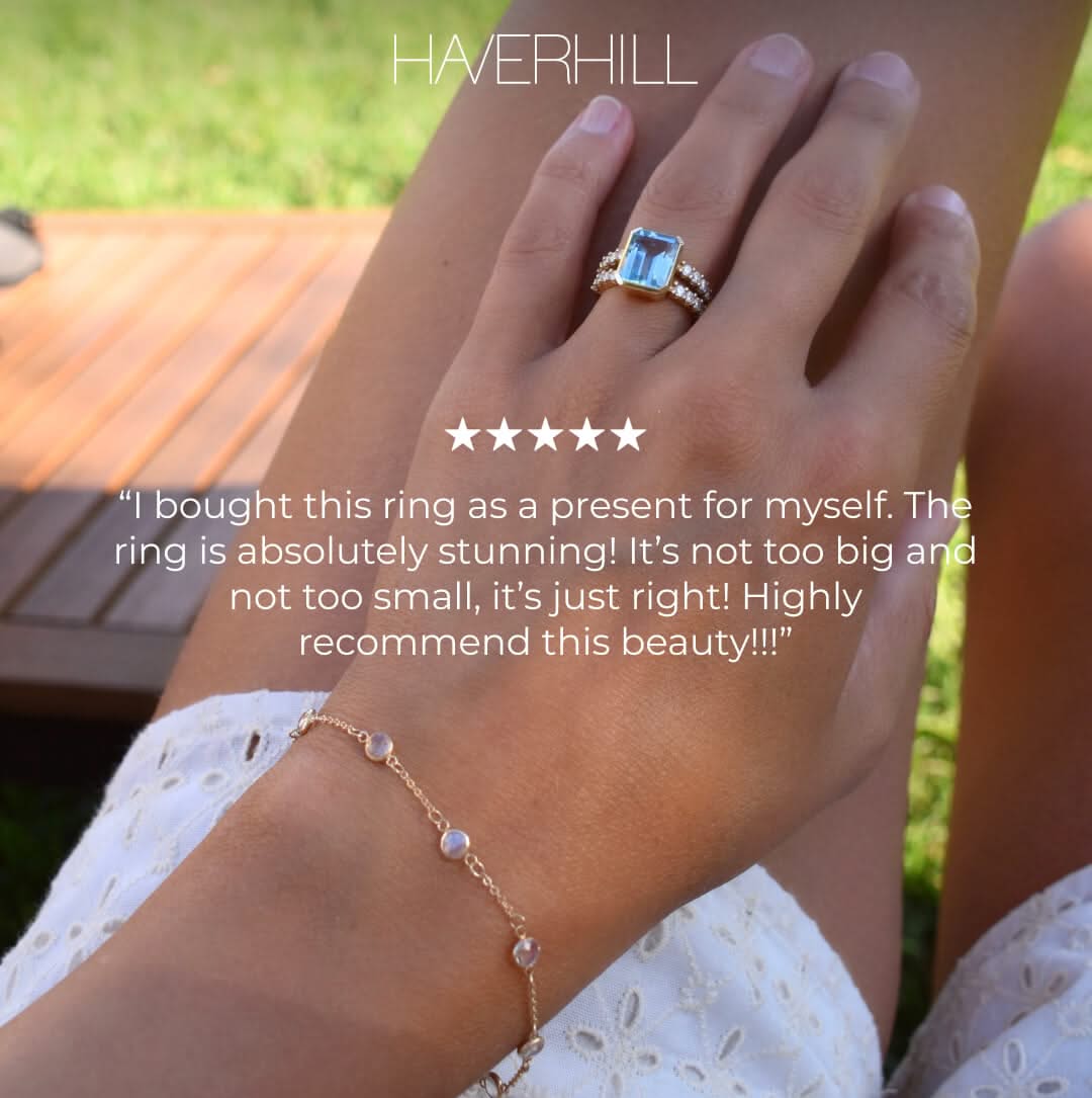 Warren Vertical Nantucket Blue Topaz Ring with Diamonds in 14k Gold (December)