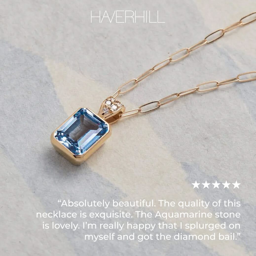 Warren Aquamarine Pendant with Diamond Bale in 14k Gold (March)