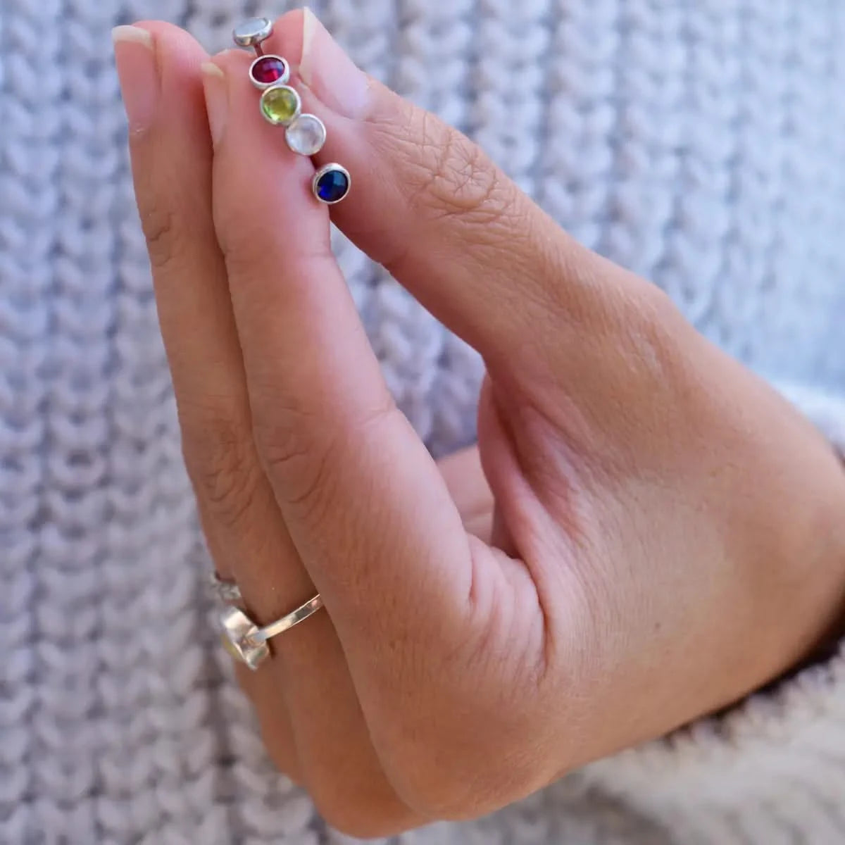 Petite Birthstone Stud Earrings featuring 4 mm briolette cut gemstone bezel set in 14k yellow gold