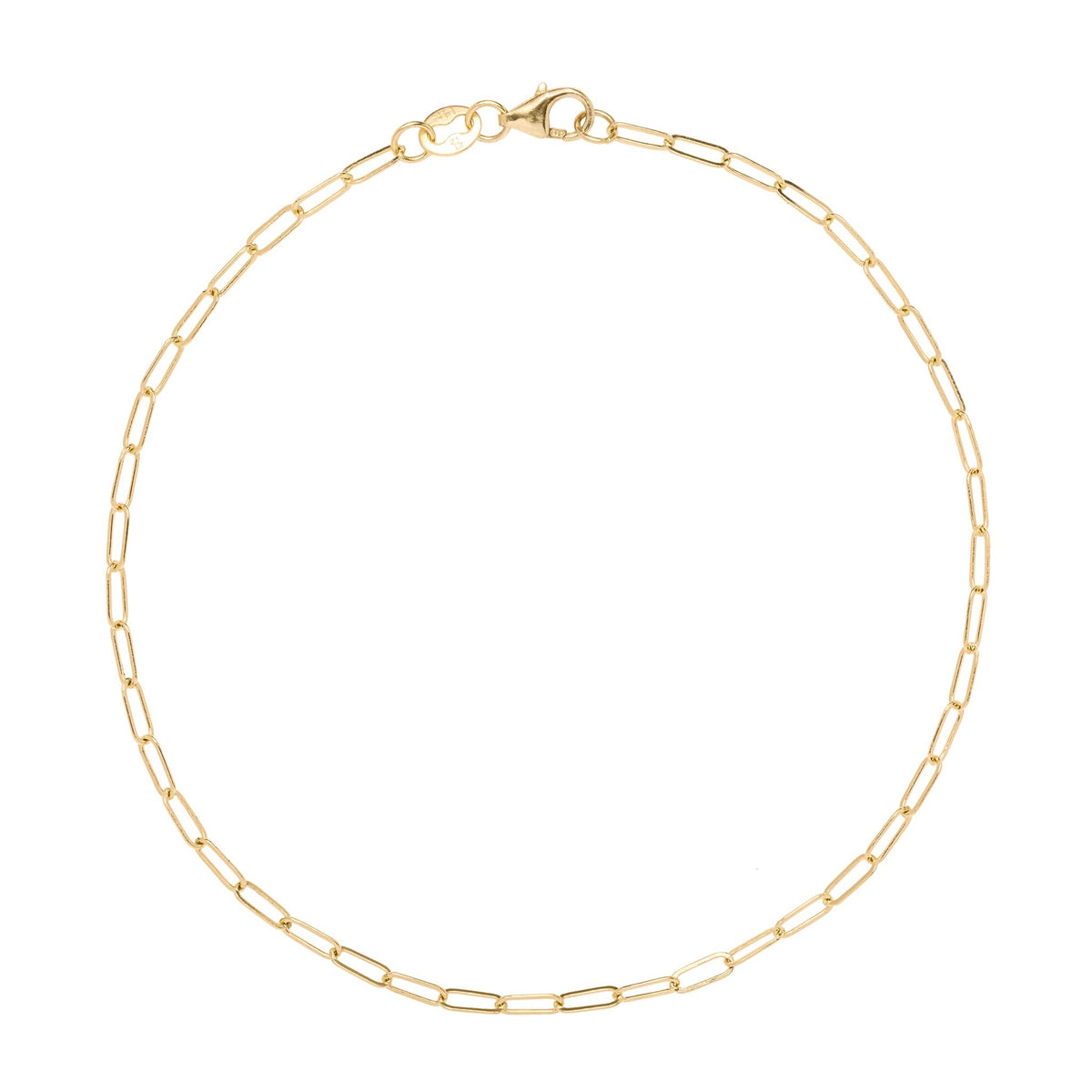 14k yellow gold Adelaide mini bracelet featuring 5.2 x 2 mm paperclip chain links and a lobster claw clasp - front view