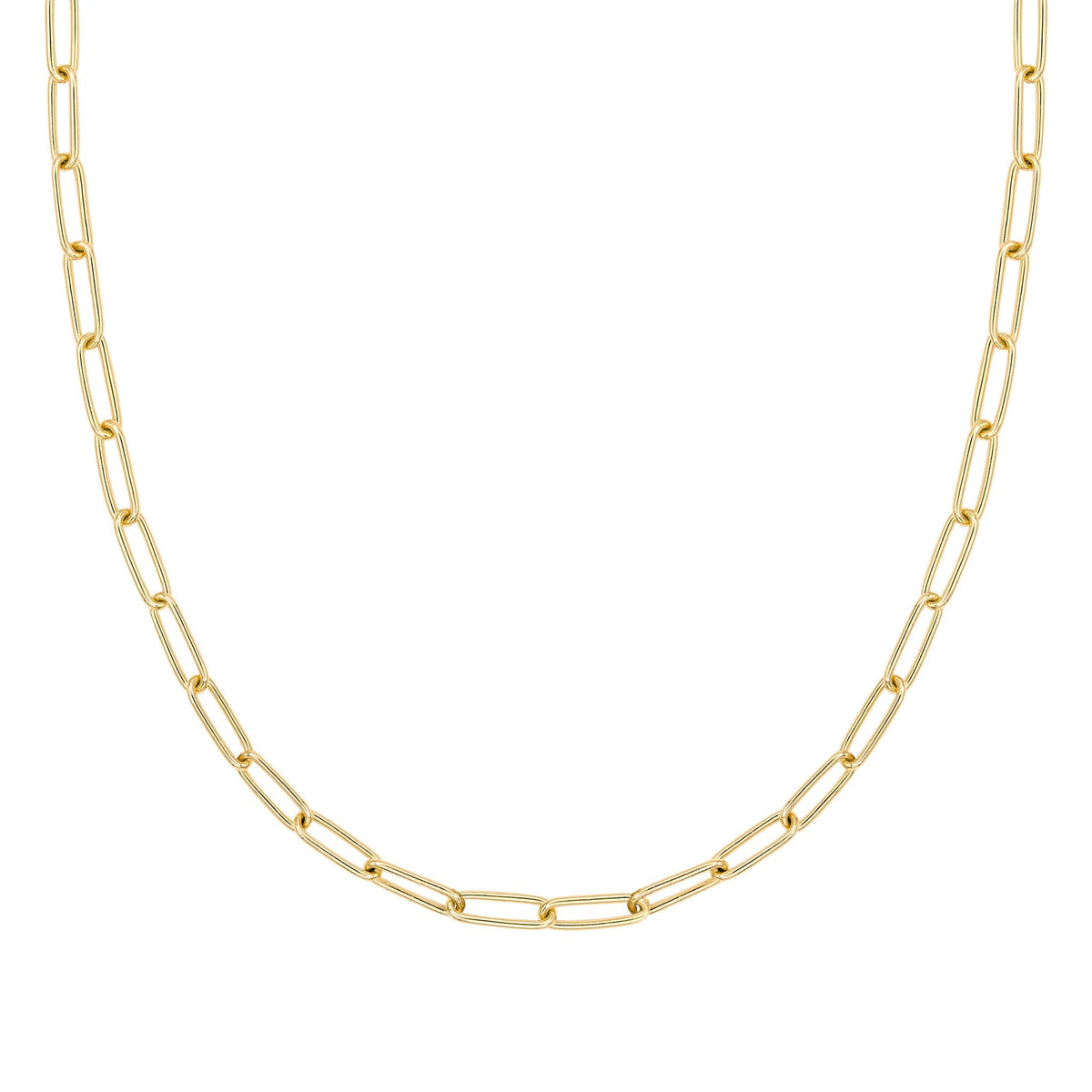 14k yellow gold Adelaide mini necklace featuring 8.4 x 3 mm paperclip chain links - front view