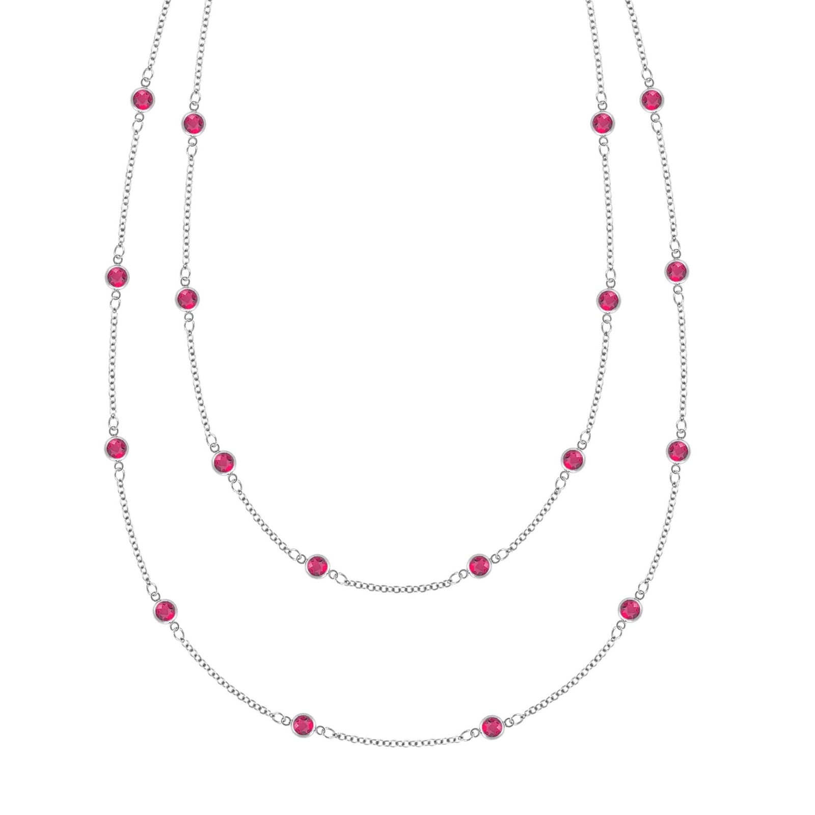 Bayberry Birthstone Wrap necklace featuring 4 mm briolette cut rubies set in 14k white gold