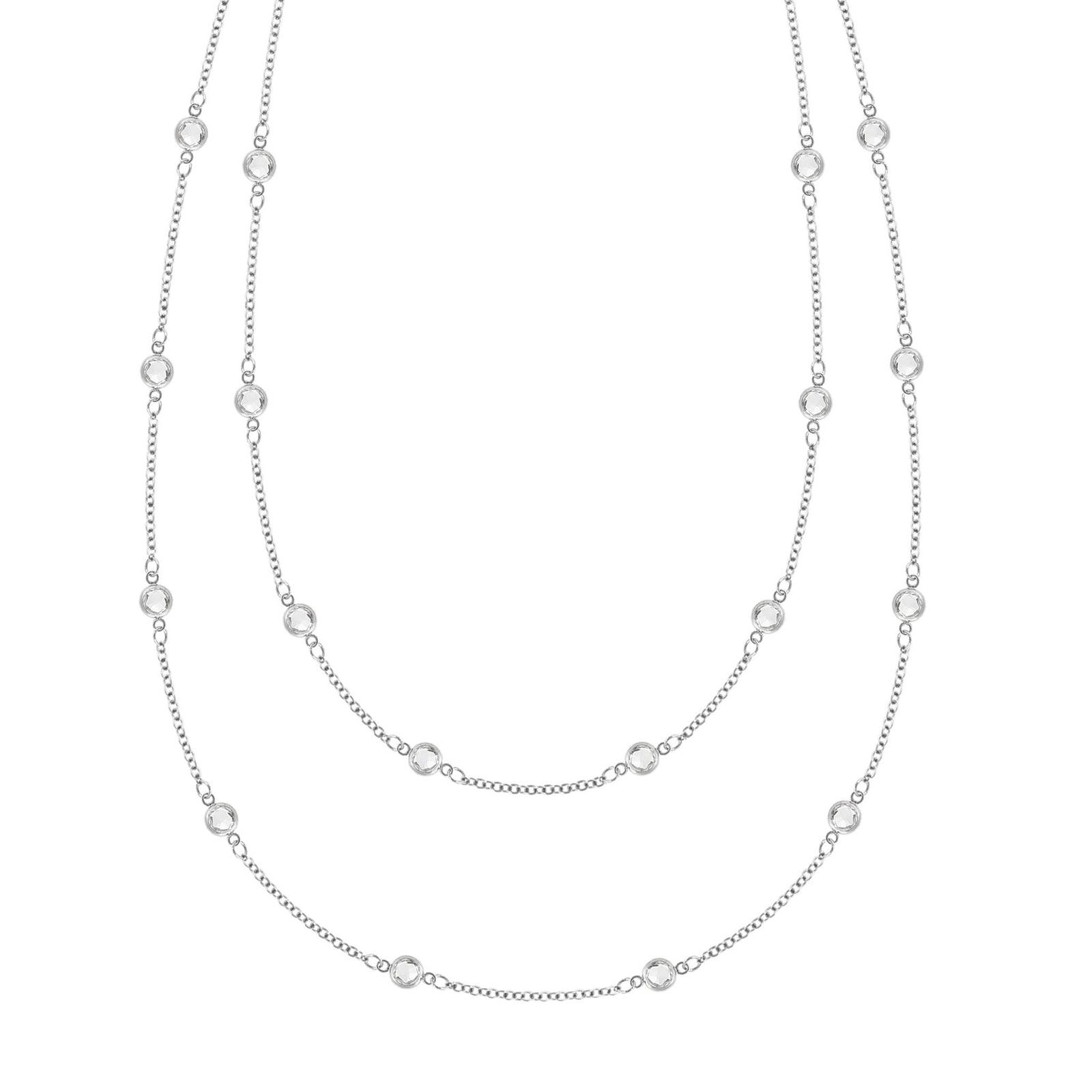 Bayberry Birthstone Wrap necklace featuring 4 mm briolette cut white topaz bezel set in 14k white gold