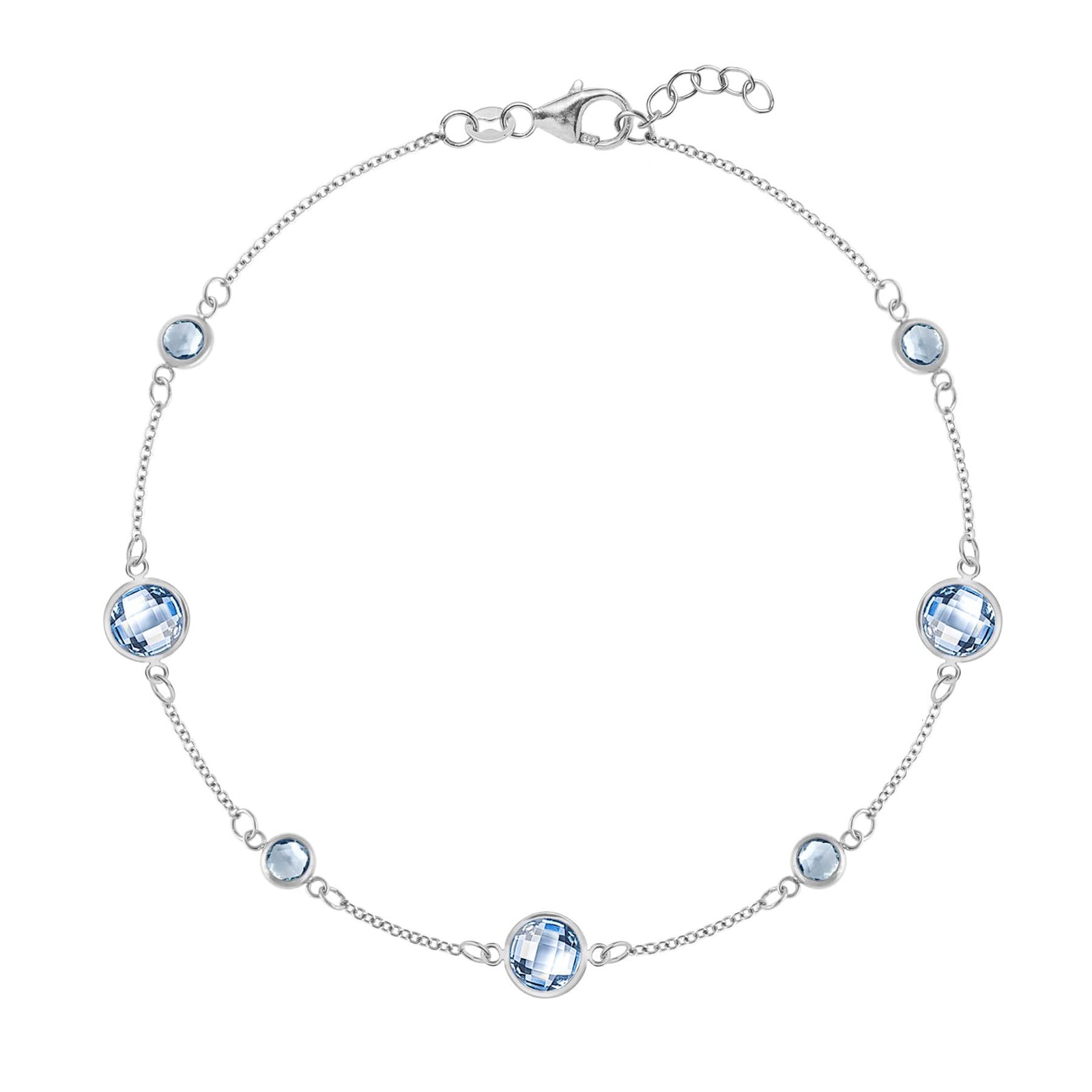 Bayberry Grand & Classic 1.17 mm cable chain bracelet in 14k white gold featuring 7 alternating 4 mm and 6 mm aquamarines