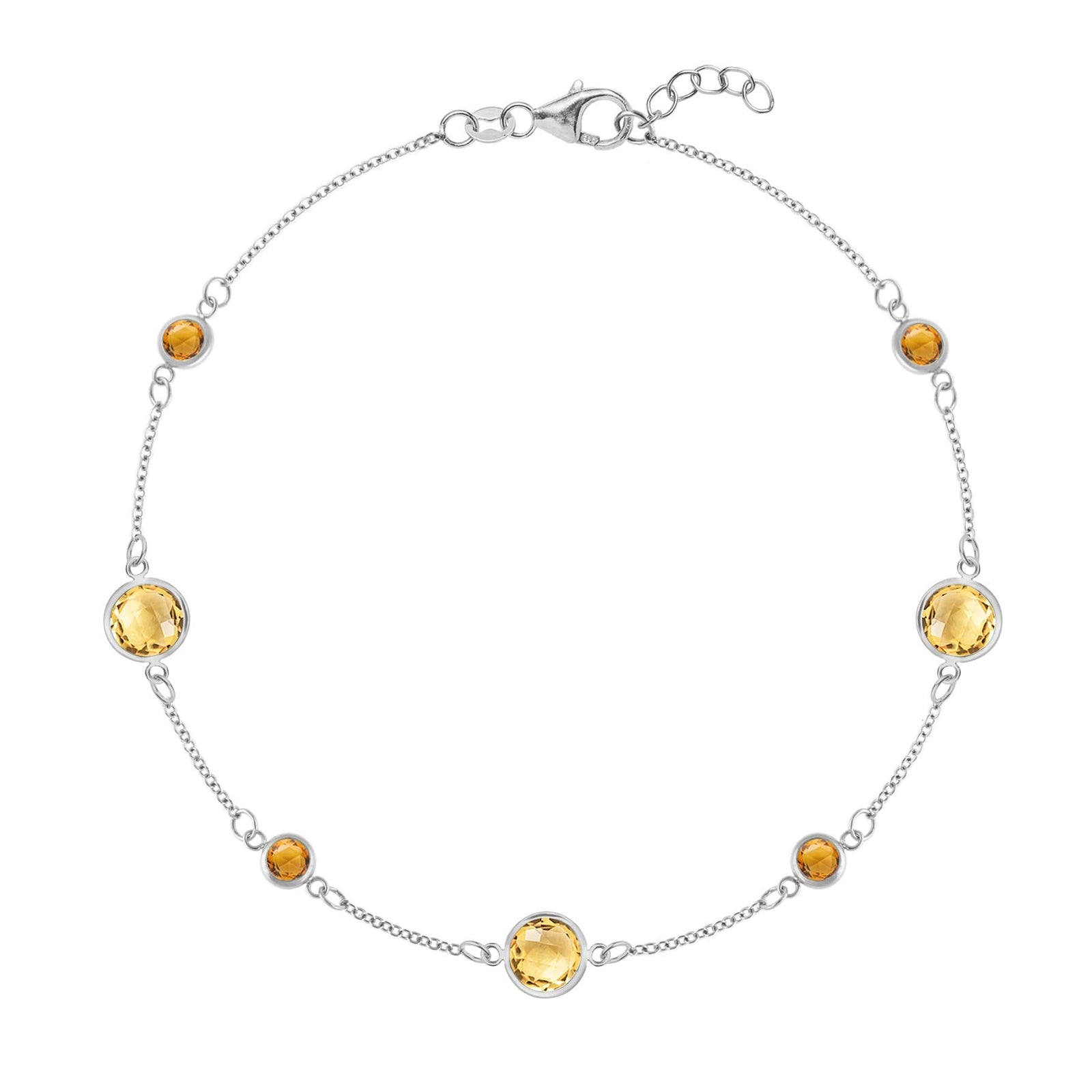 Bayberry Grand & Classic 1.17 mm cable chain bracelet in 14k white gold featuring 7 alternating 4 mm and 6 mm citrines