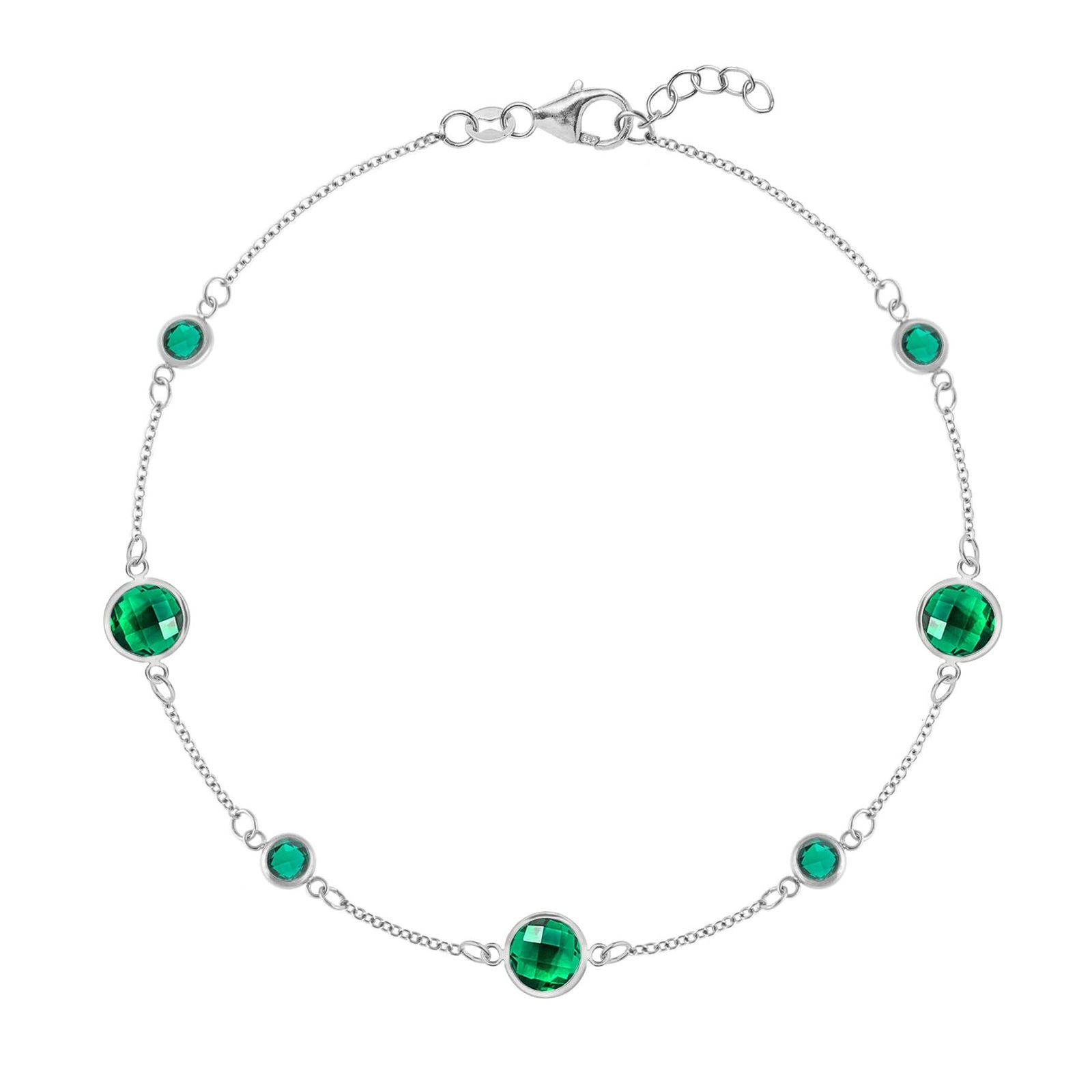 Bayberry Grand & Classic 1.17 mm cable chain bracelet in 14k white gold featuring 7 alternating 4 mm and 6 mm emeralds