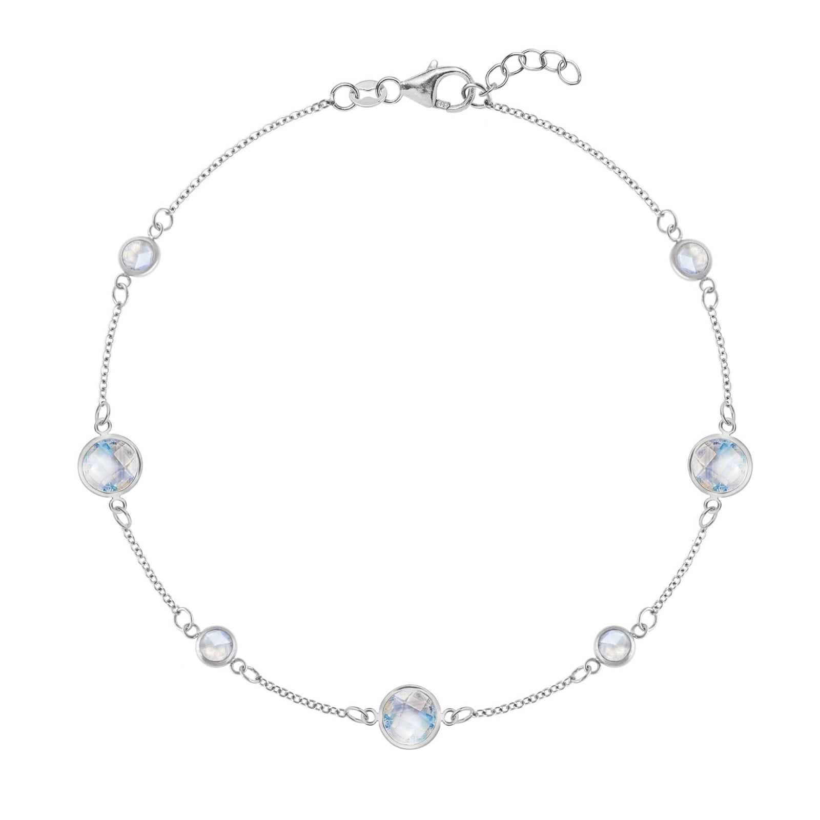 Bayberry Grand & Classic 1.17 mm cable chain bracelet in 14k white gold featuring 7 alternating 4 mm and 6 mm moonstones