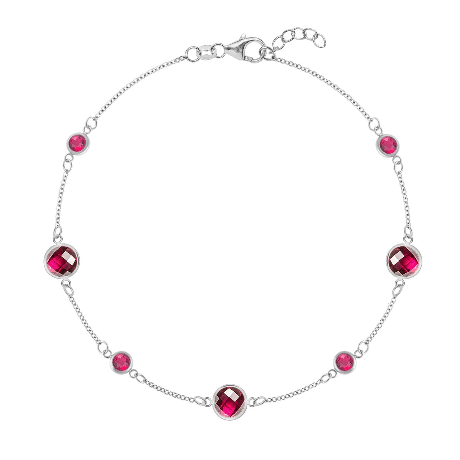 Bayberry Grand & Classic 1.17 mm cable chain bracelet in 14k white gold featuring seven alternating 4 mm and 6 mm rubies