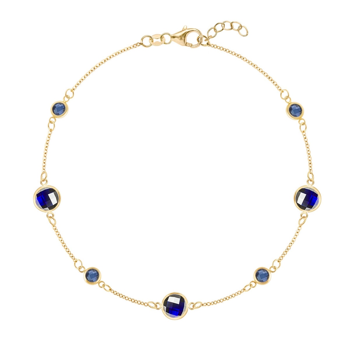 Bayberry Grand & Classic cable chain bracelet in 14k gold featuring seven alternating 4 mm & 6 mm sapphires - front view