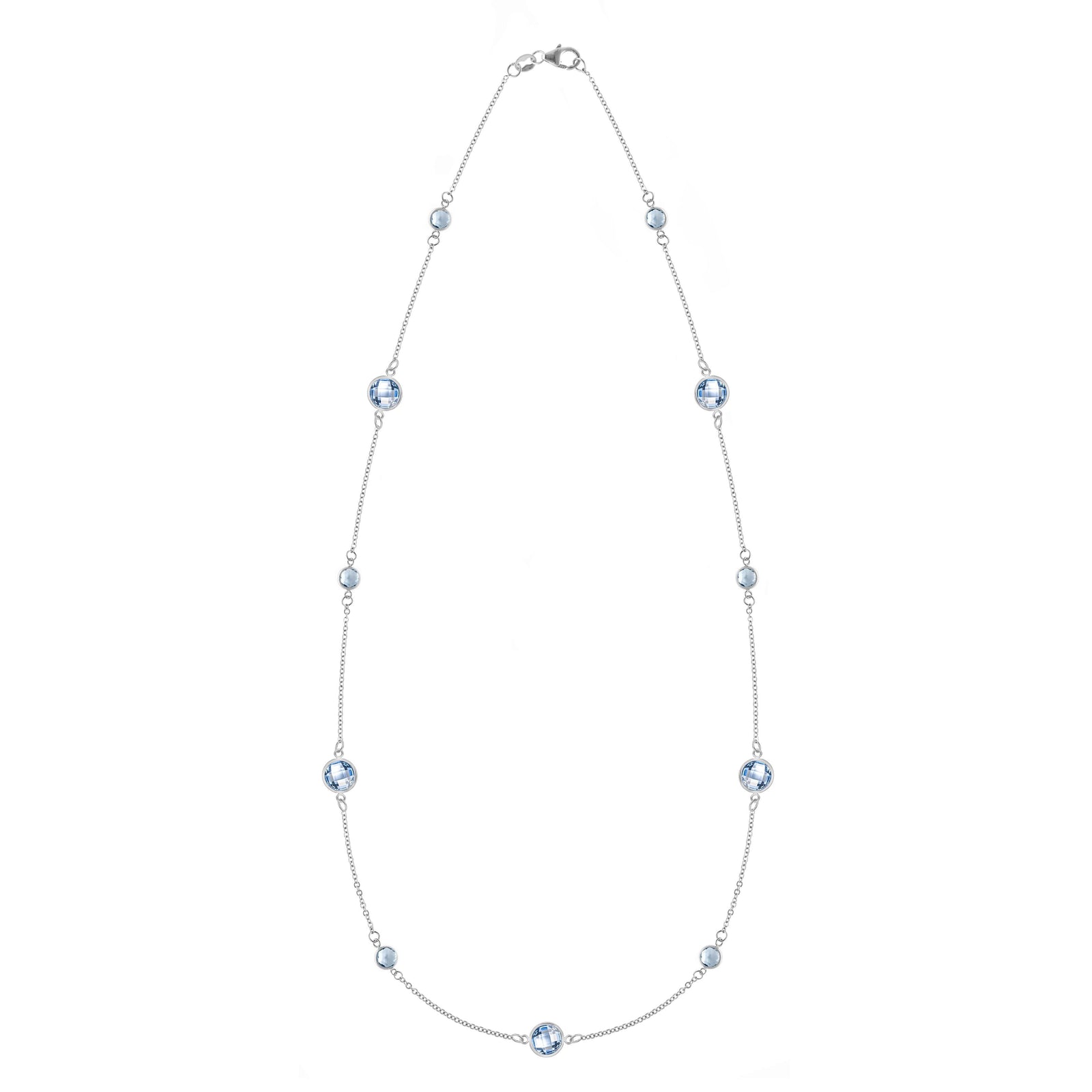 Bayberry Grand & Classic 14k white gold necklace featuring eleven alternating 4 mm and 6 mm briolette cut aquamarines