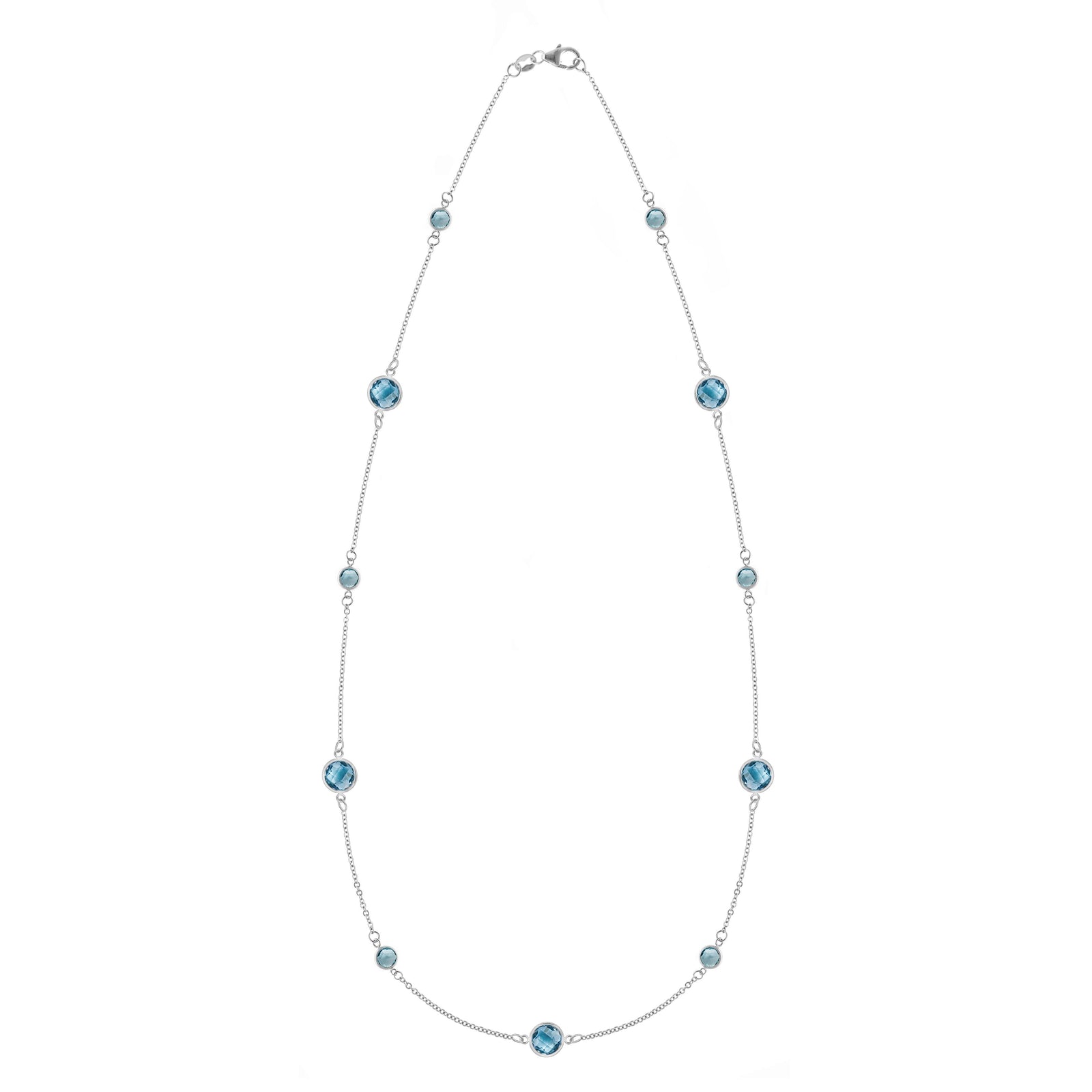 Bayberry Grand & Classic 14k white gold necklace featuring eleven alternating 4 mm & 6 mm briolette cut Nantucket blue topaz