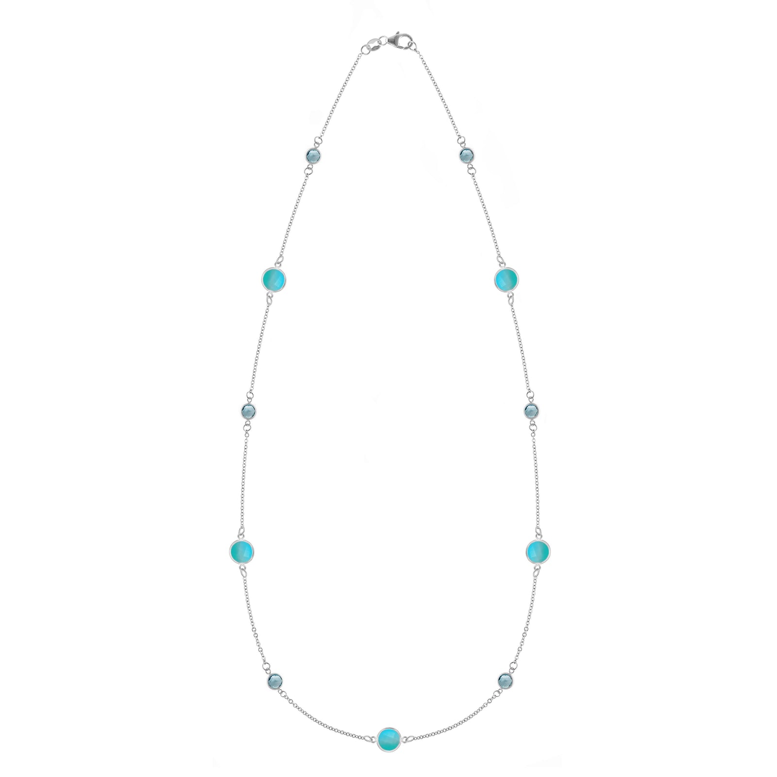 Bayberry Grand & Classic 14k white gold necklace featuring alternating 4 mm and 6 mm Nantucket blue topaz & turquoises