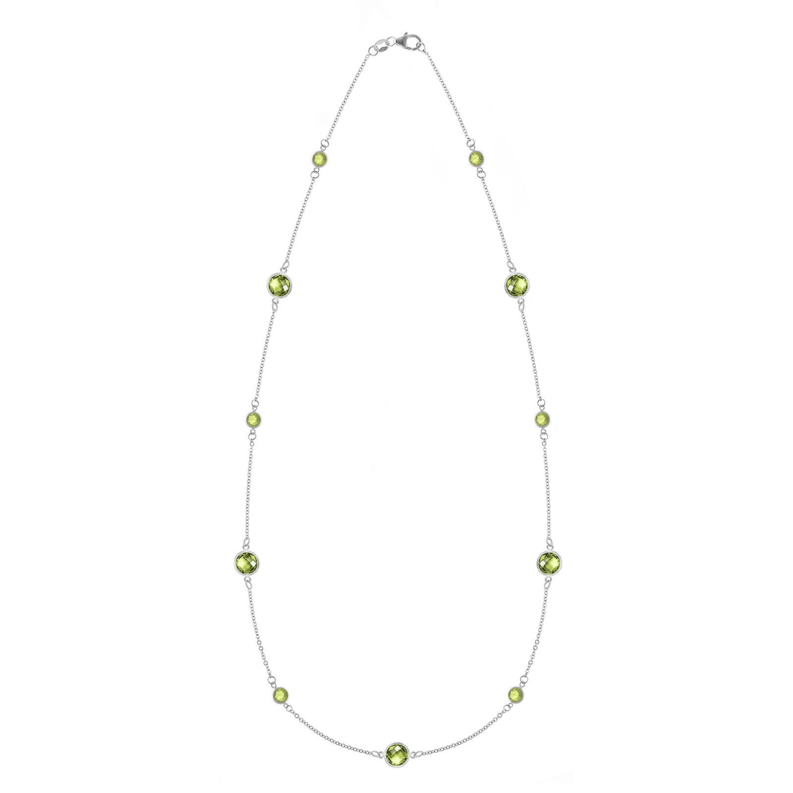 Bayberry Grand & Classic 14k white gold necklace featuring alternating 4 mm & 6 mm briolette cut bezel set peridots