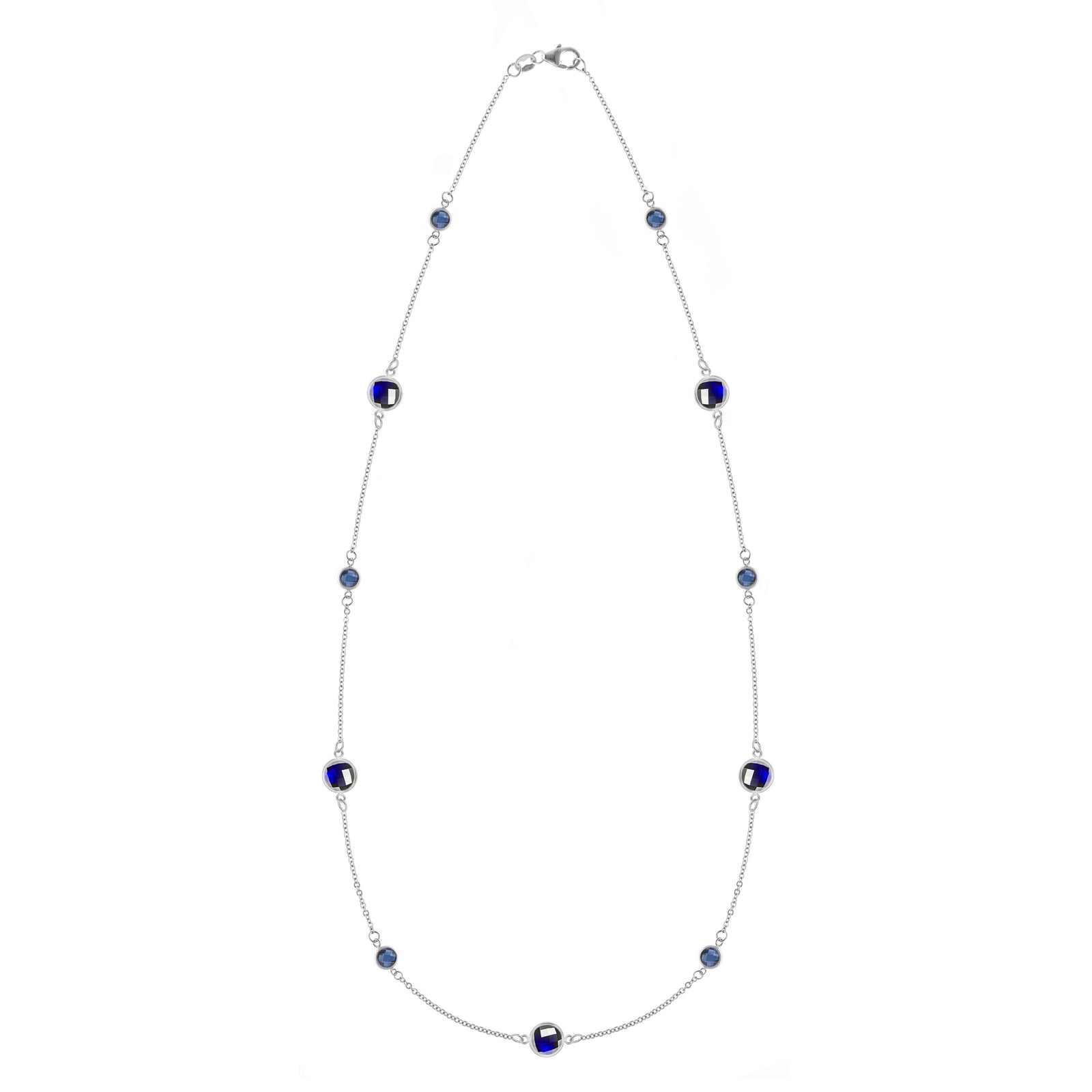 Bayberry Grand & Classic 14k white gold necklace featuring alternating 4 mm and 6 mm briolette cut bezel set sapphires
