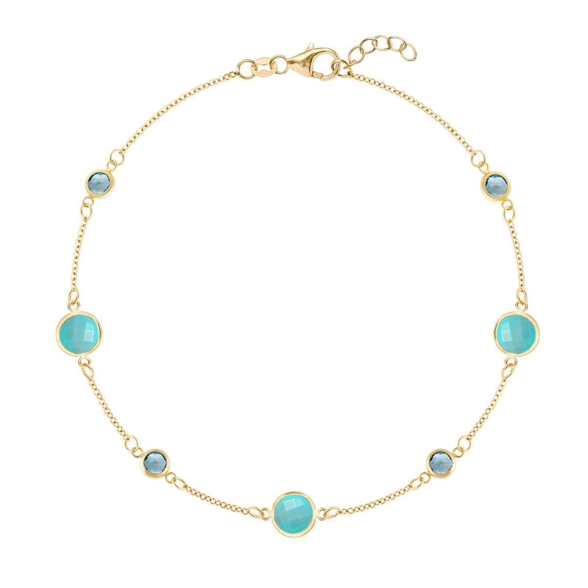Gold Bayberry Grand & Classic cable chain bracelet with 4 mm Nantucket blue topaz & 6 mm turquoise gemstones - front view