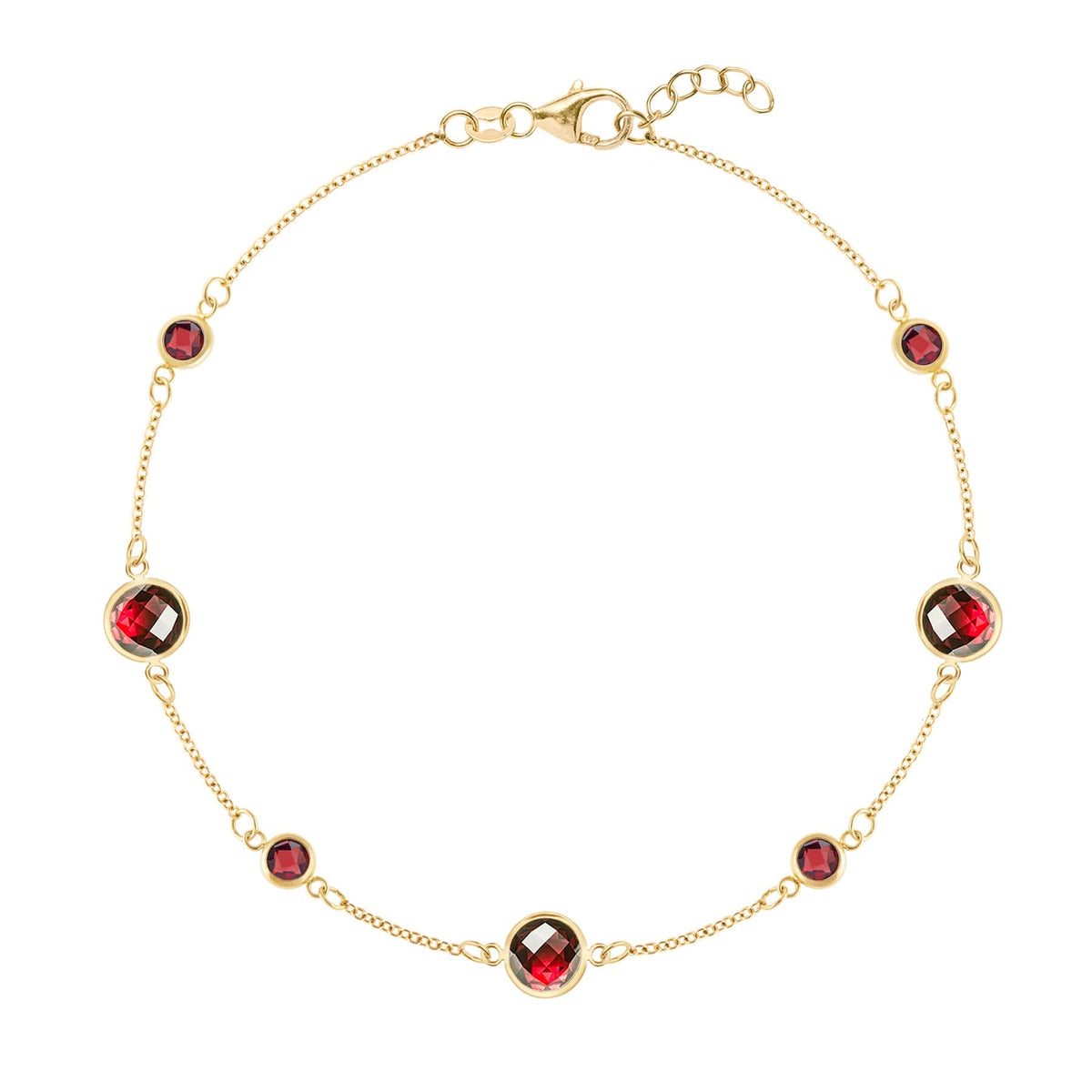 Bayberry Grand & Classic cable chain bracelet in 14k gold featuring seven alternating 4 mm and 6 mm garnets - front view