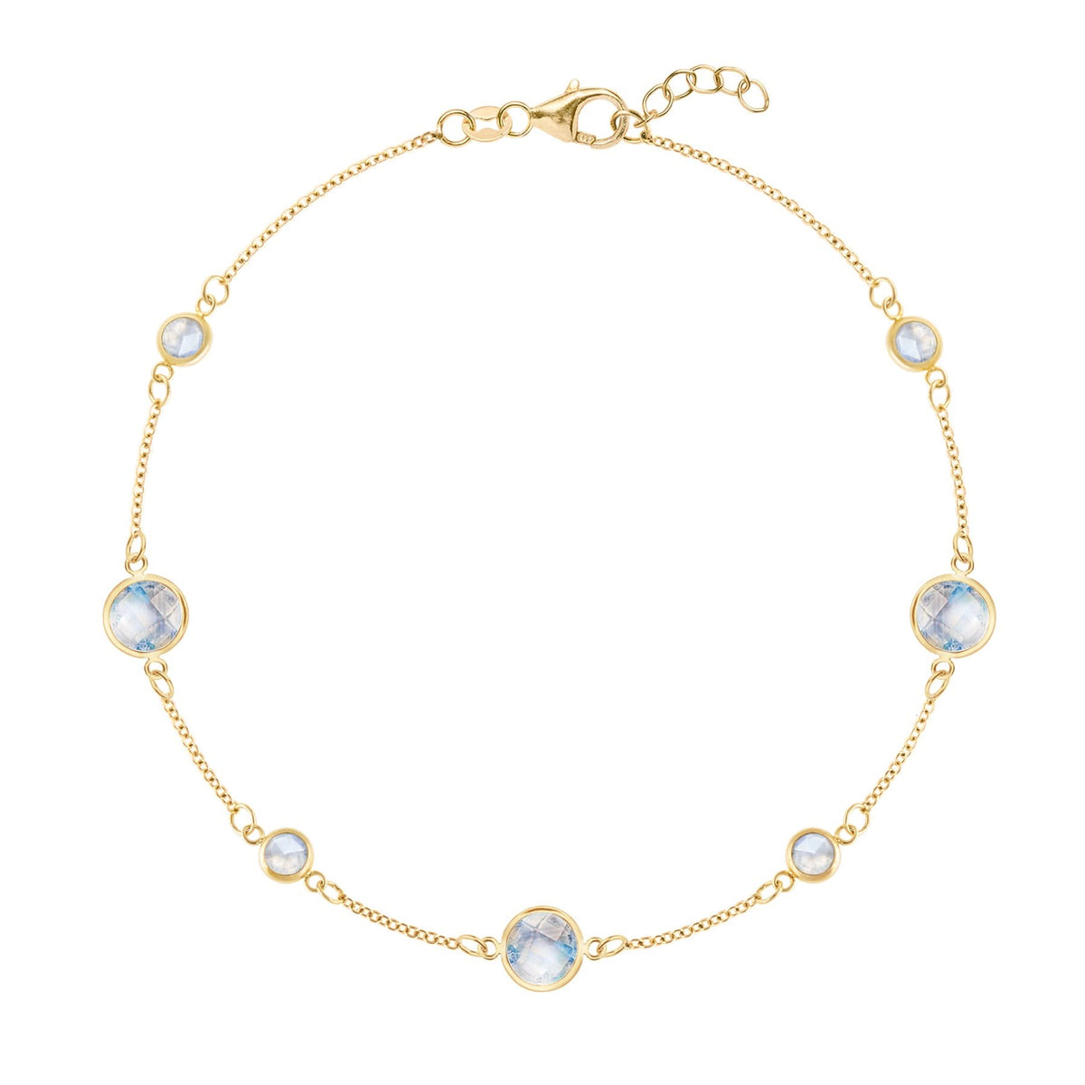 Bayberry Grand & Classic cable chain bracelet in 14k gold featuring seven alternating 4 mm and 6 mm moonstones - front view