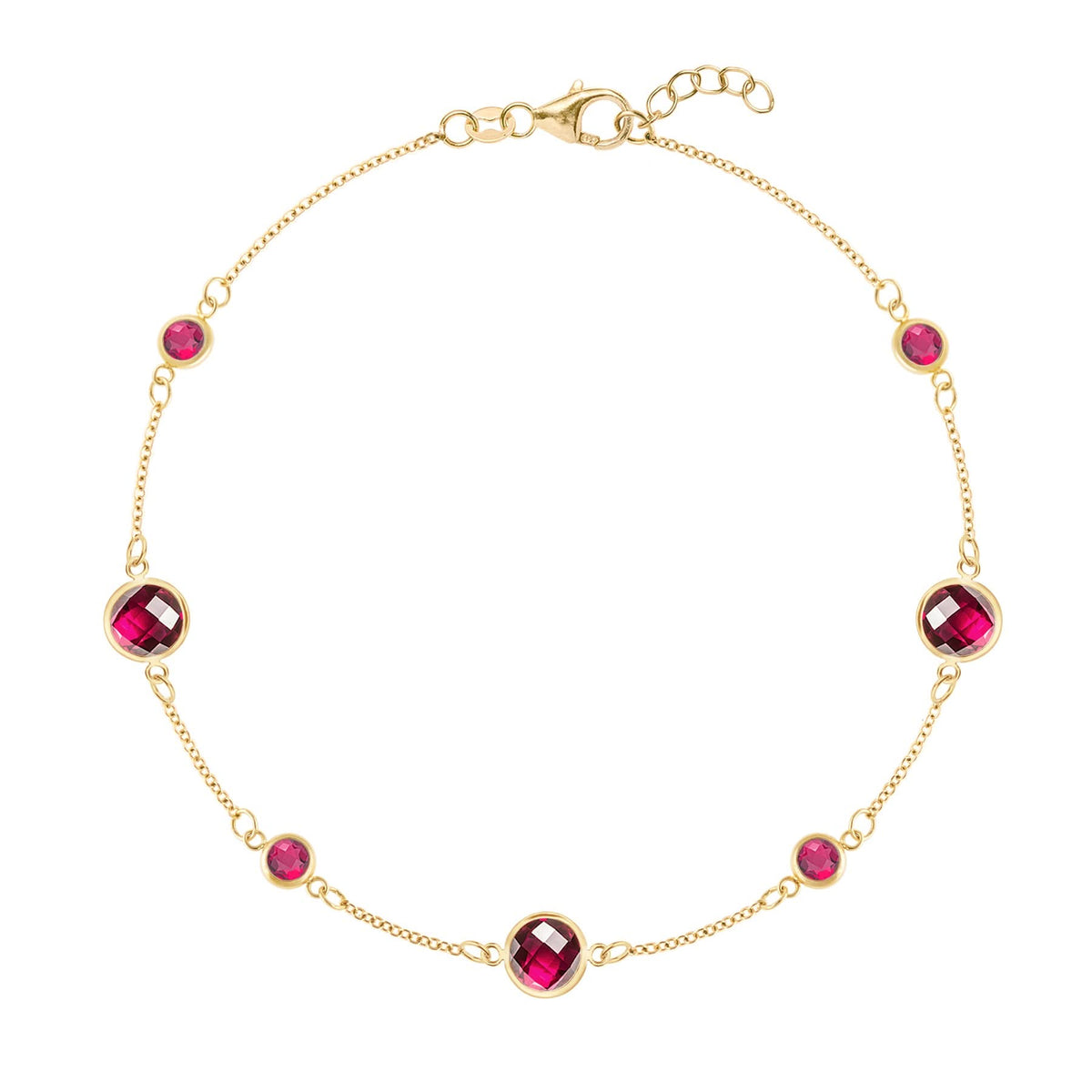 Bayberry Grand & Classic cable chain bracelet in 14k gold featuring seven alternating 4 mm and 6 mm rubies - front view