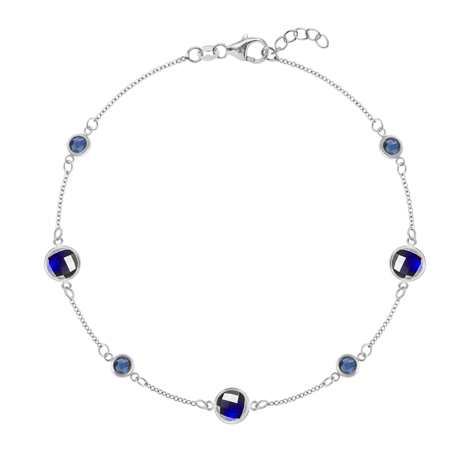 Bayberry Grand & Classic 1.17 mm cable chain bracelet in 14k white gold featuring seven alternating 4 mm & 6 mm sapphires