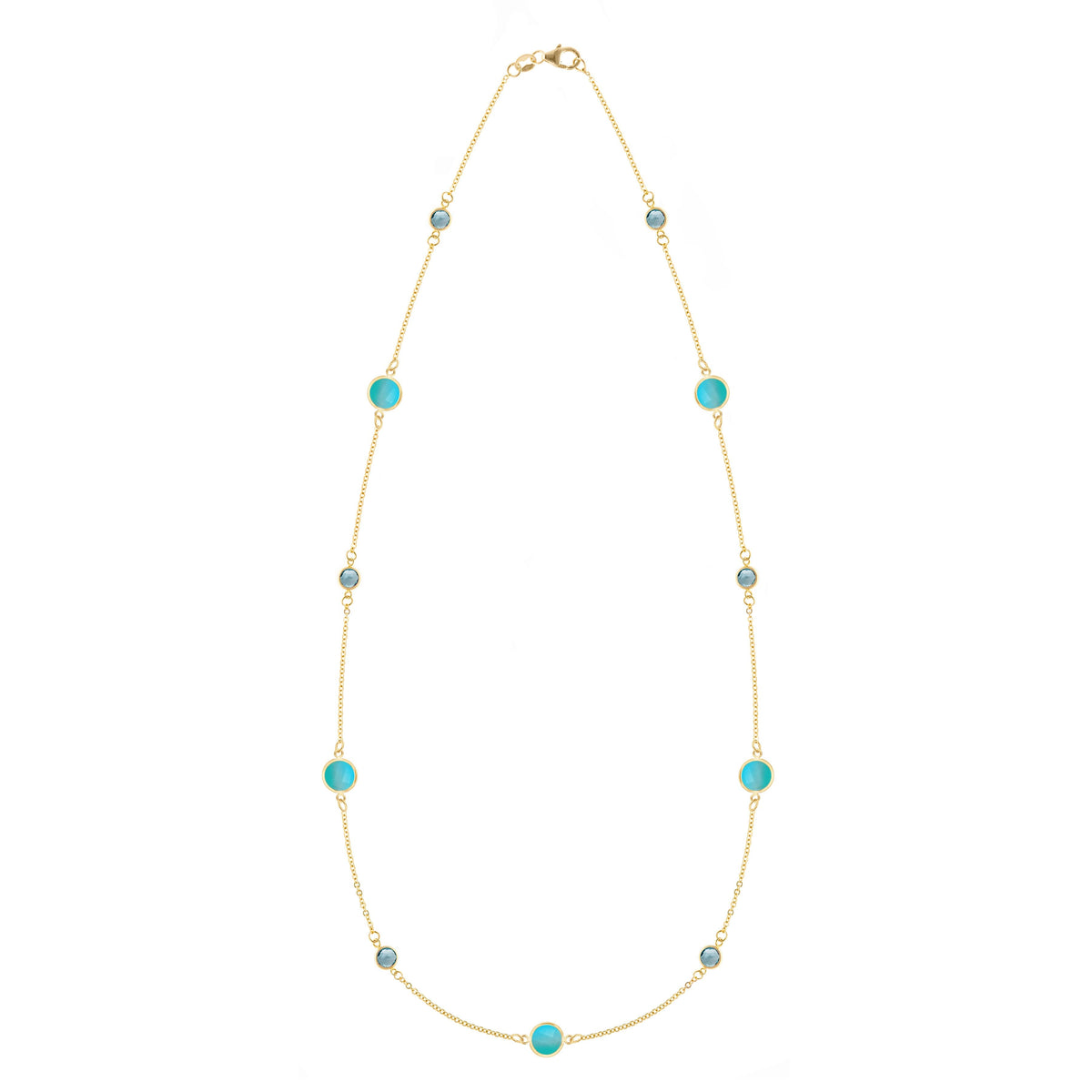 Bayberry Grand & Classic 14k yellow gold necklace featuring alternating 4 mm and 6 mm Nantucket blue topaz & turquoises