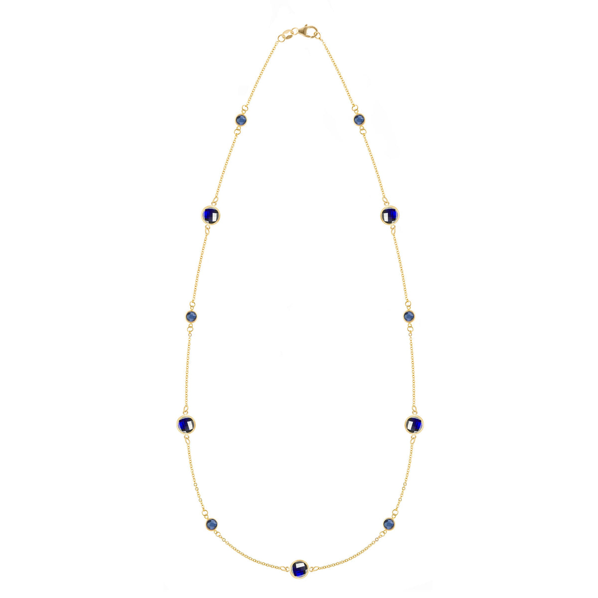 Bayberry Grand & Classic 14k yellow gold necklace featuring alternating 4 mm and 6 mm briolette cut bezel set sapphires