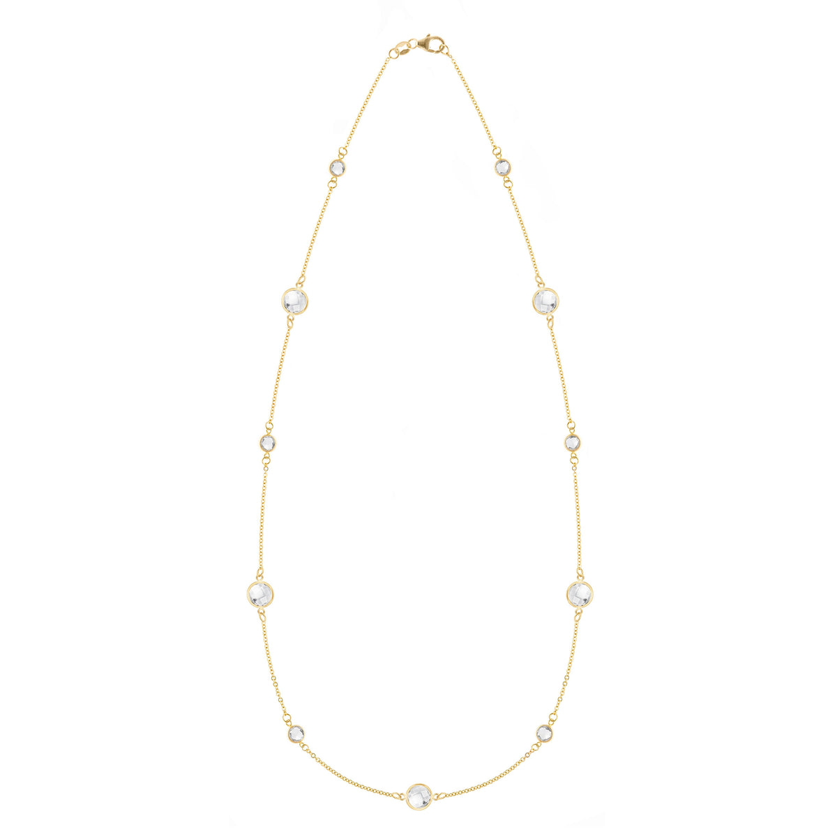 Bayberry Grand & Classic 14k gold necklace featuring eleven alternating 4 mm and 6 mm briolette cut bezel set White Topaz