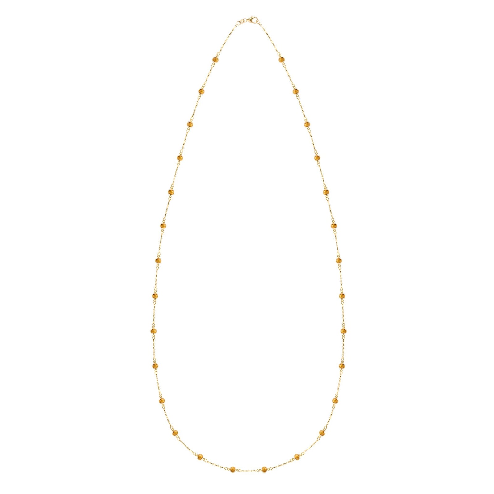 Bayberry Birthstone Wrap necklace featuring twenty-eight 4 mm briolette cut citrines bezel set in 14k yellow gold