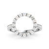 Rosecliff open circle ring featuring sixteen 2 mm faceted round cut diamonds prong set in 14k white gold