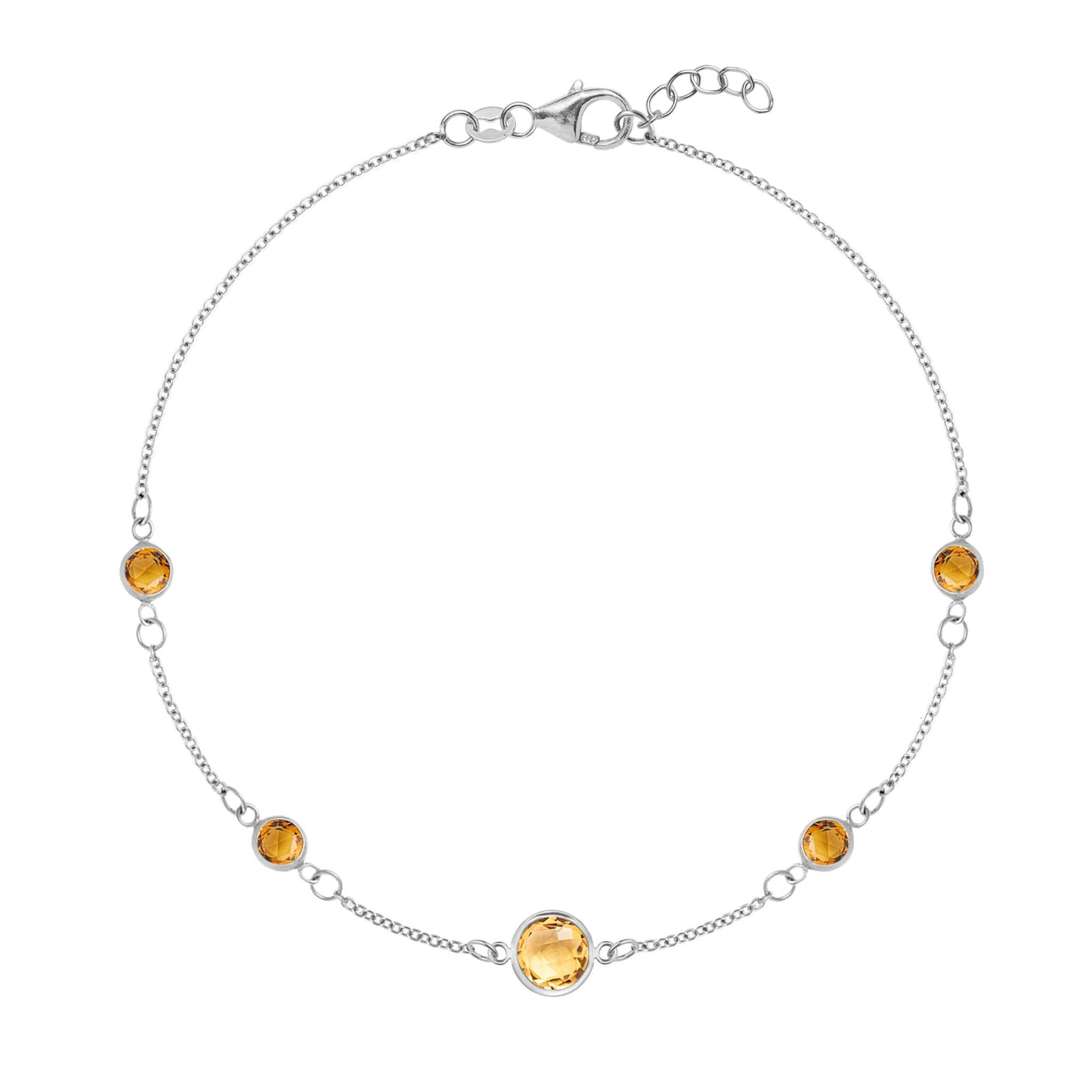 Grand & Classic bracelet featuring one 6 mm and four 4 mm Citrines bezel set in 14k white gold