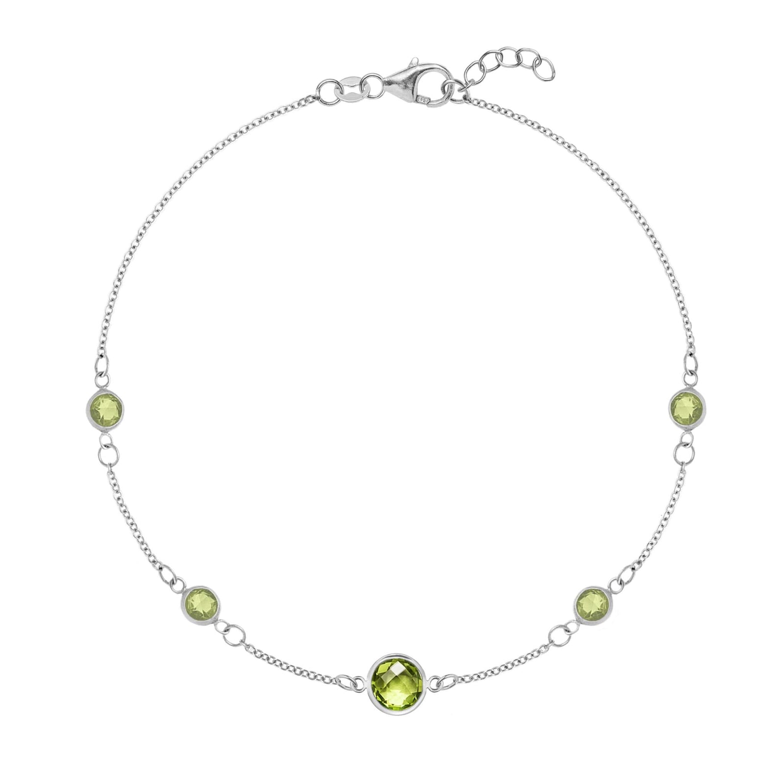 Grand & Classic bracelet featuring one 6 mm and four 4 mm Nantucket Blue Topaz bezel set in 14k white gold