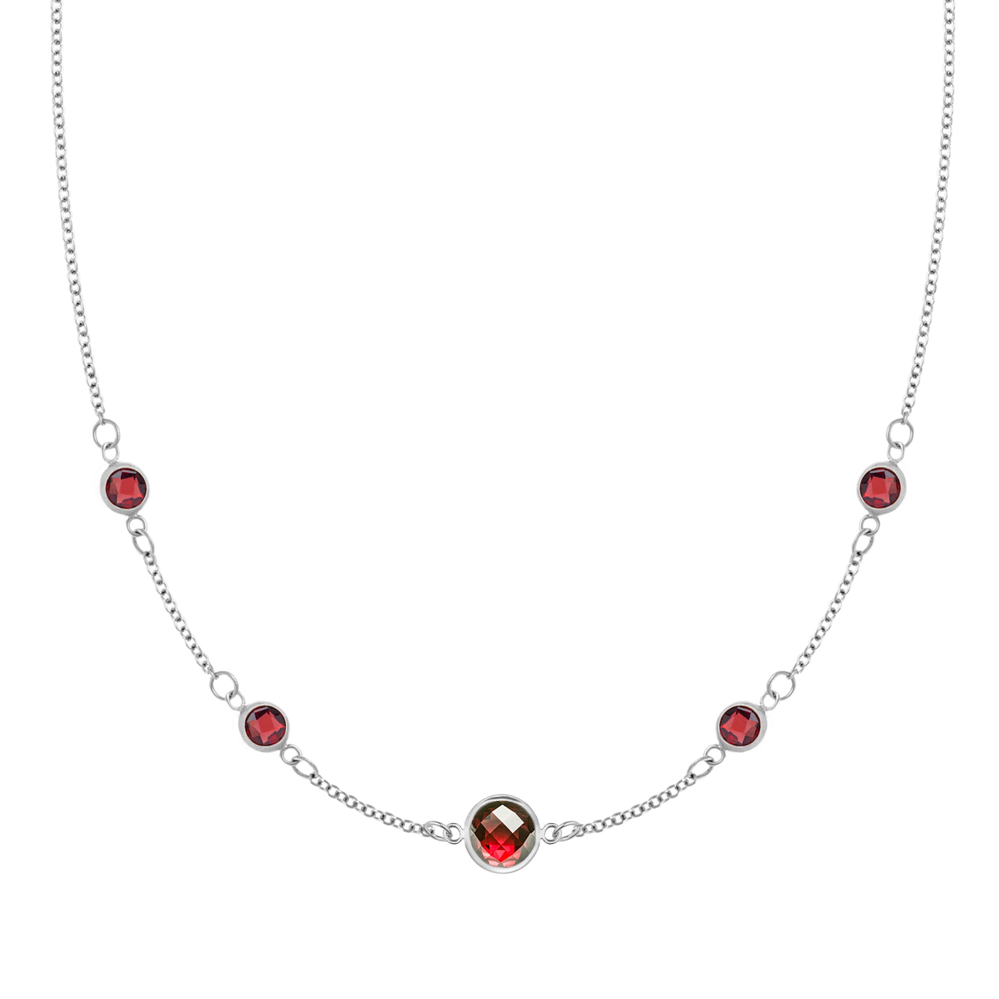 1 Grand & 4 Classic Garnet Necklace in 14k Gold (January)