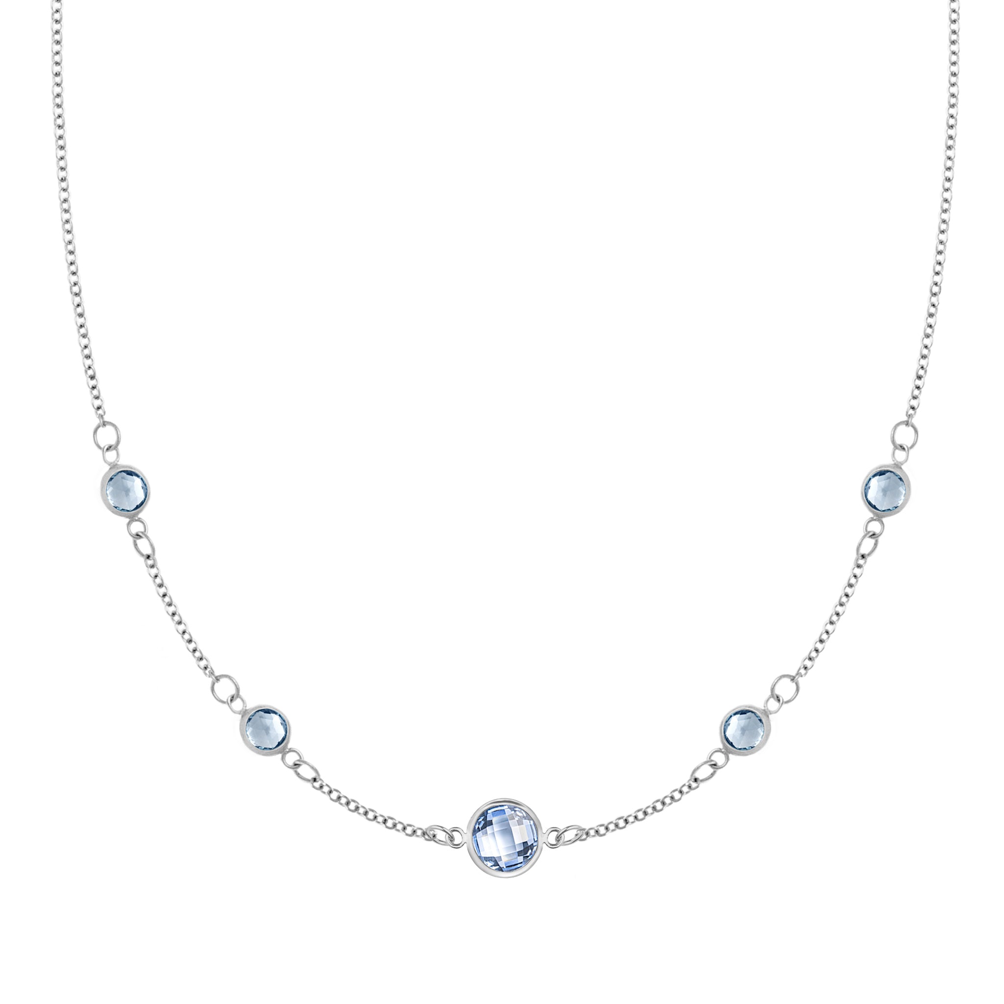1 Grand & 4 Classic Aquamarine Necklace in 14k Gold (March) - 14k White  Gold / X-Small (15