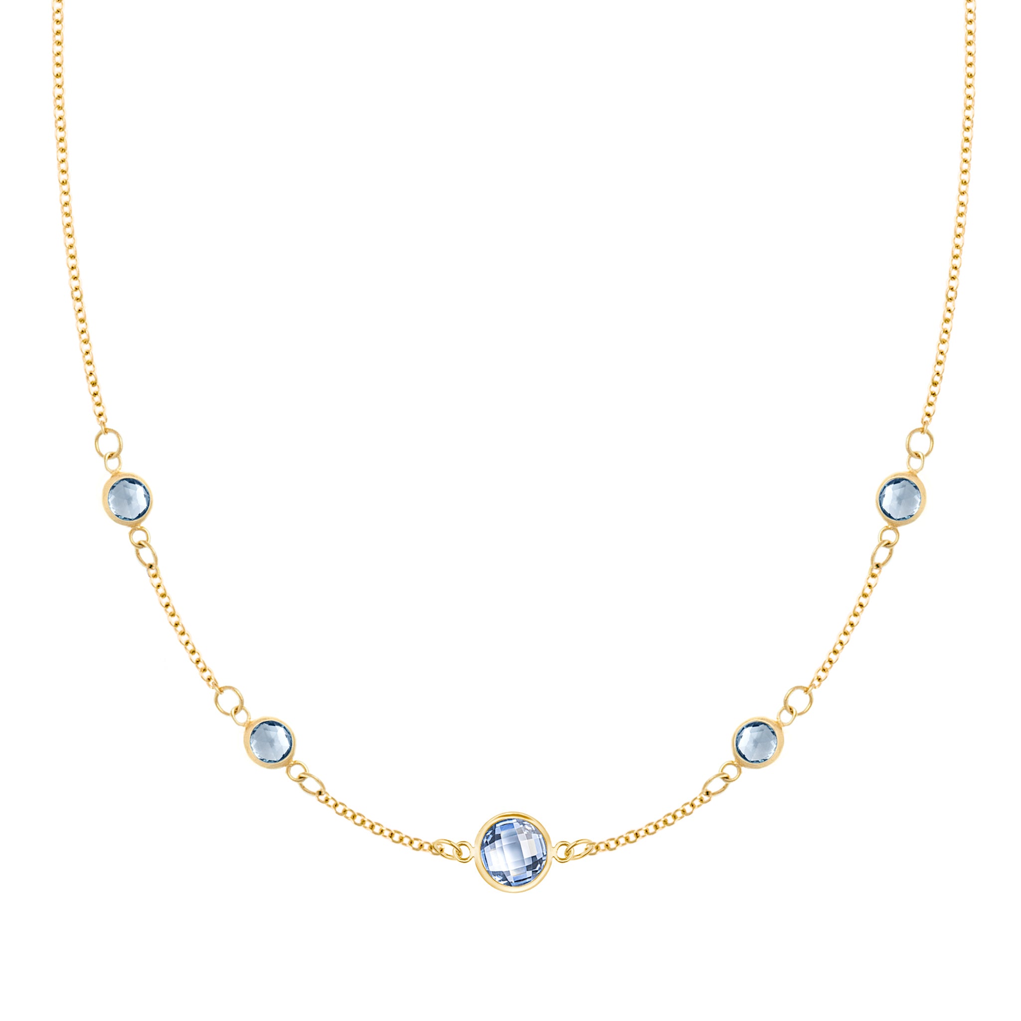 1 Grand & 4 Classic Aquamarine Necklace in 14k Gold (March) - 14k Yellow  Gold / X-Small (15