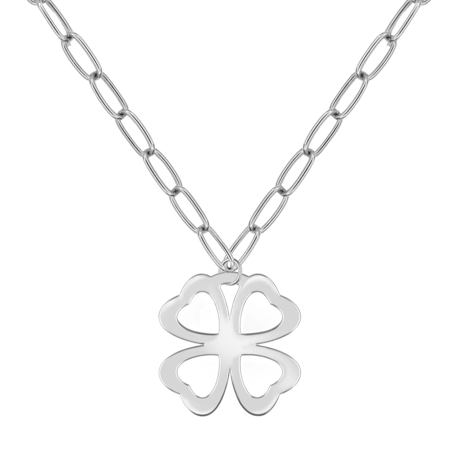 Large Flat Clover Pendant with ADELAIDE Chain in 14k Gold