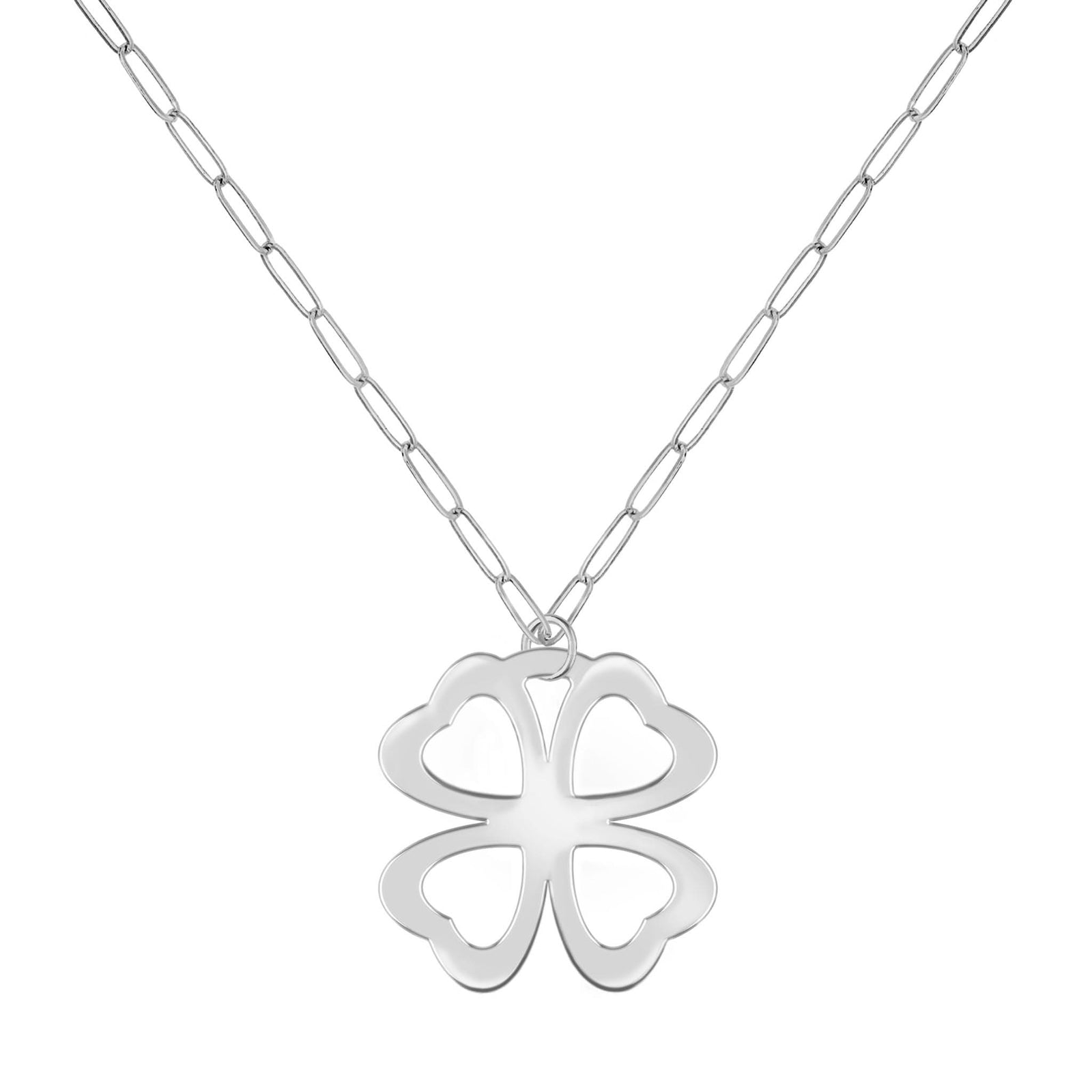 Large Flat Clover Pendant with Adelaide Mini Chain in 14k Gold