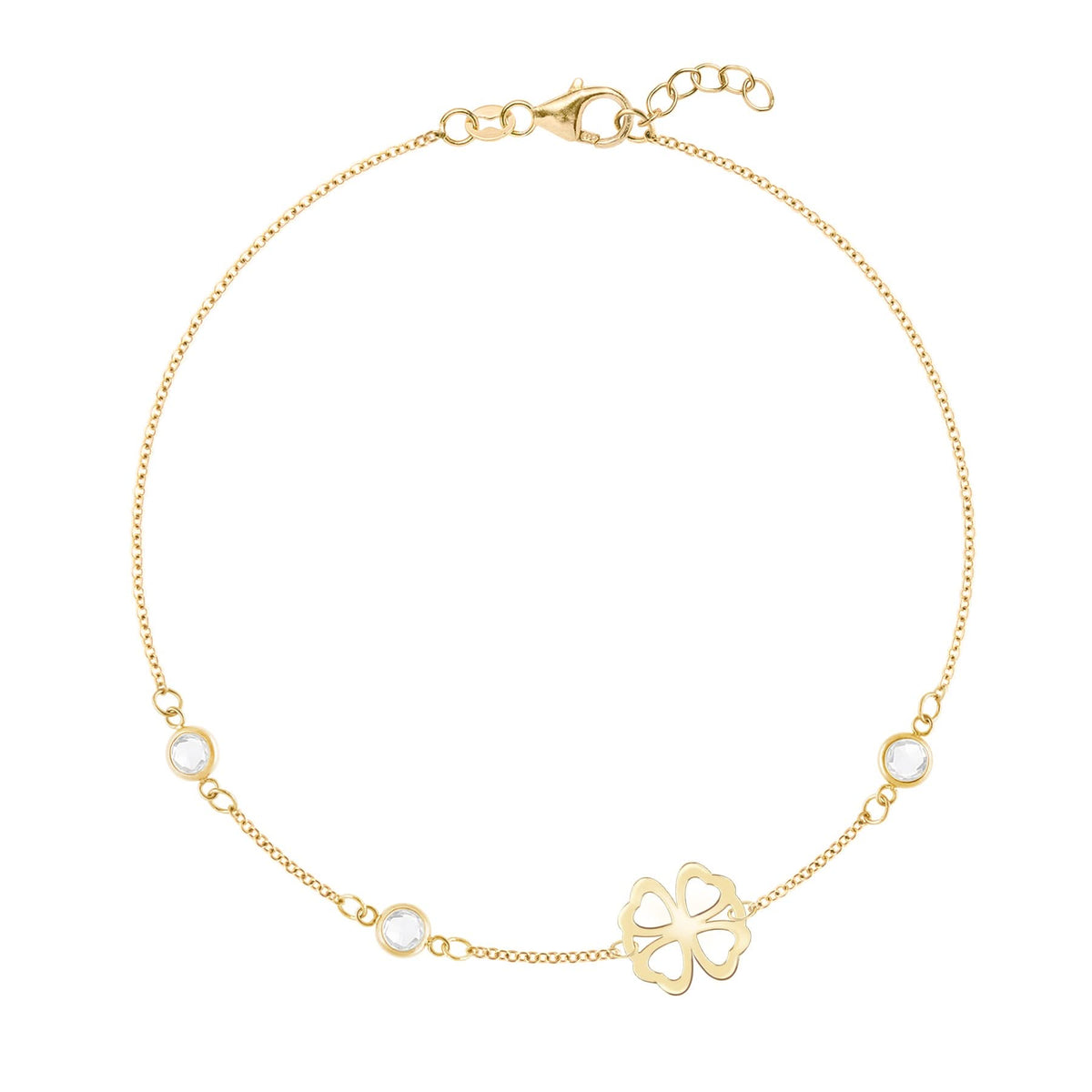 Clover & Petite 3 Birthstone Bracelet in 14k Gold